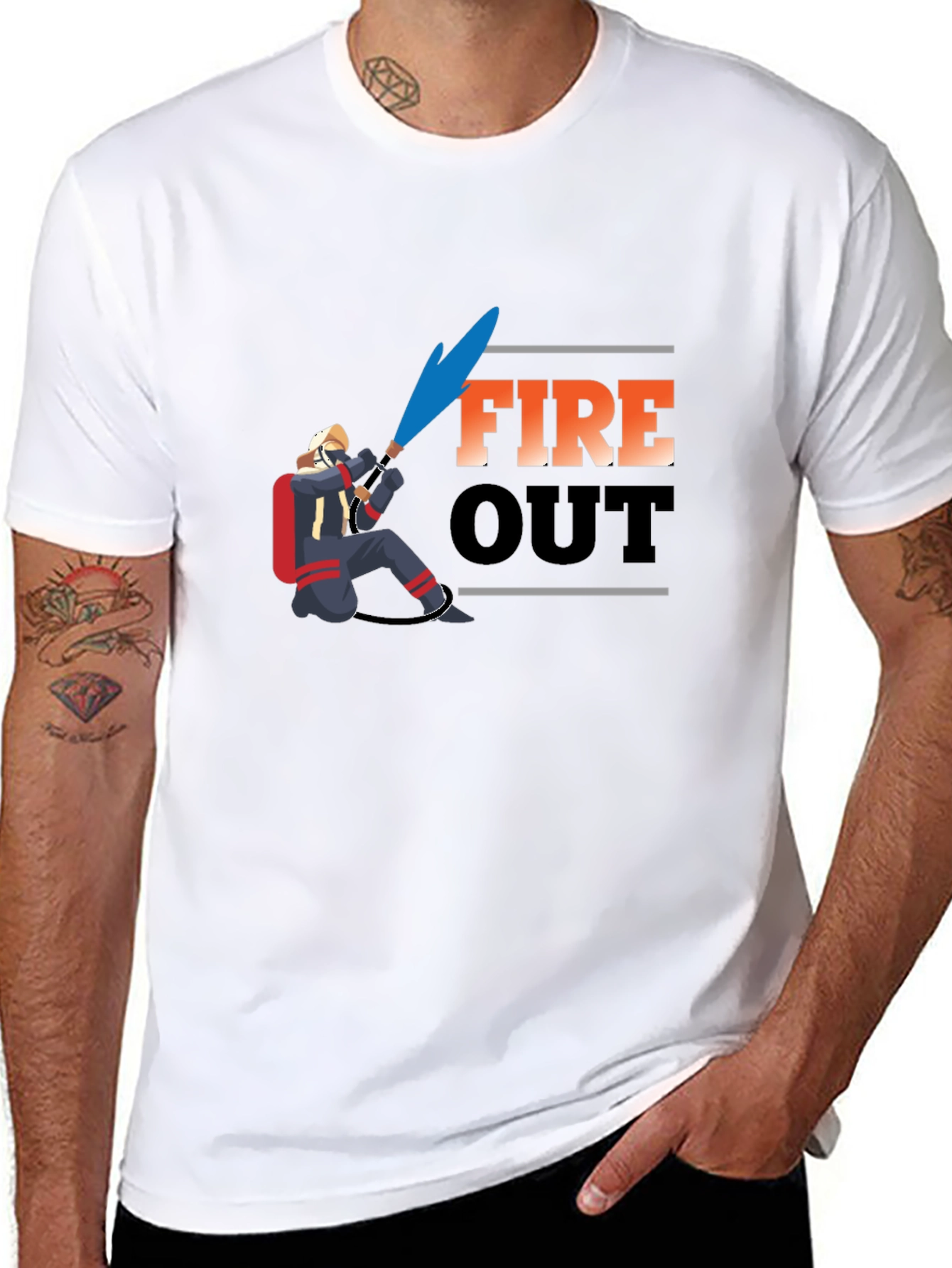 Fire Out Graphic T-Shirt - Black Crew Neck