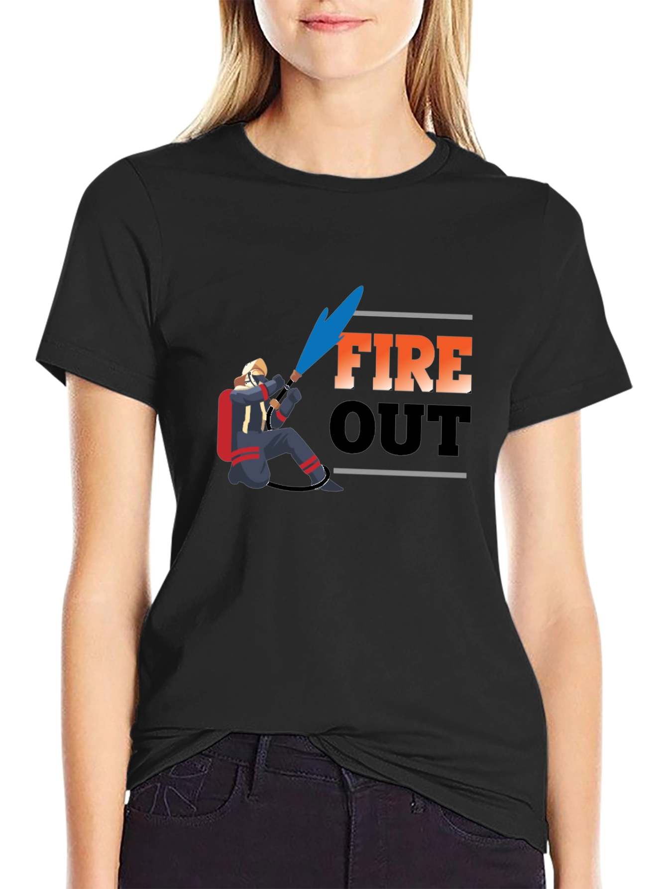 Fire Out Graphic T-Shirt - Black Crew Neck