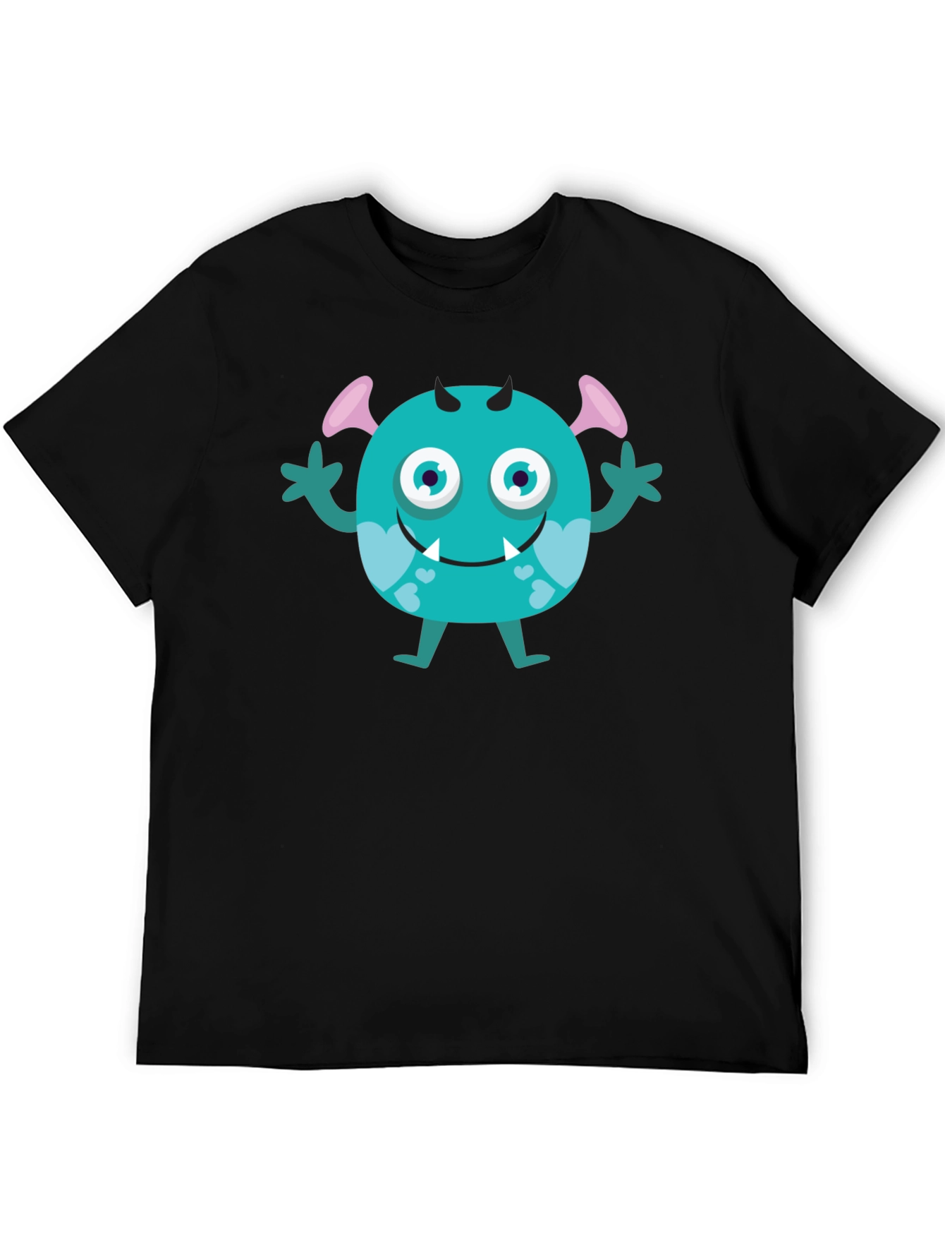 Cute Monster Graphic Tee - Black Cotton T-Shirt