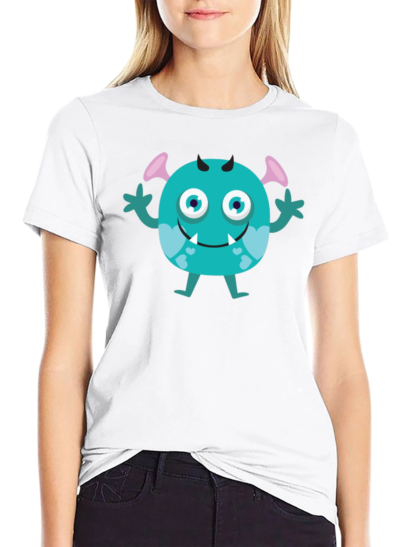 Cute Monster Graphic Tee - Black Cotton T-Shirt