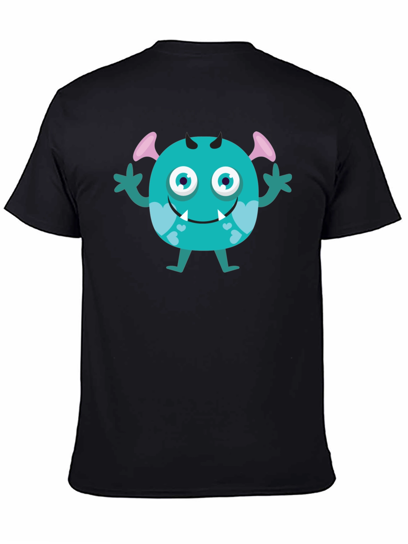 Cute Monster Graphic Tee - Black Cotton T-Shirt