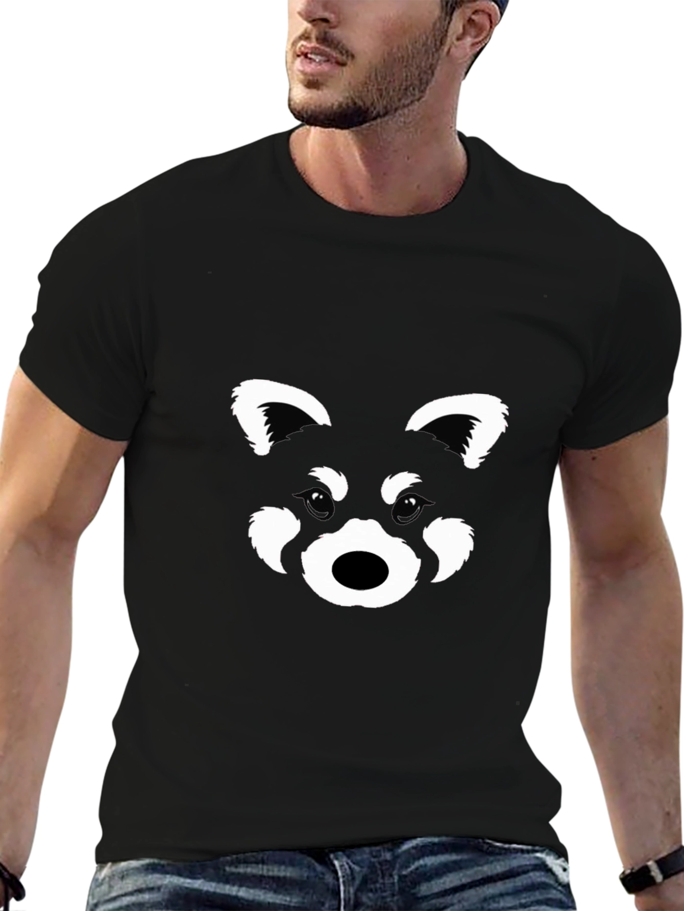 Red Panda Face Graphic Black T-Shirt