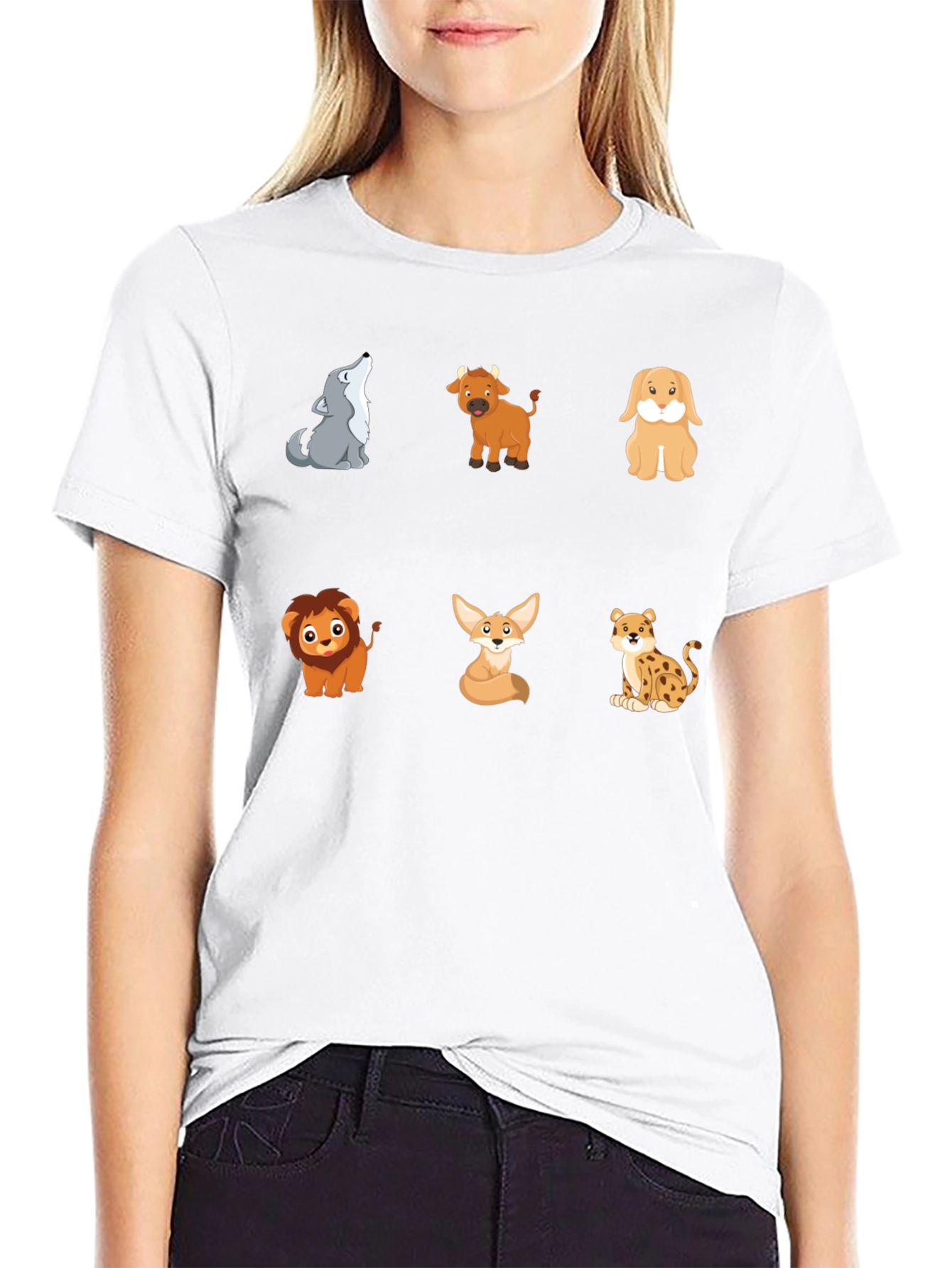 Animal Cartoon Print Black T-Shirt