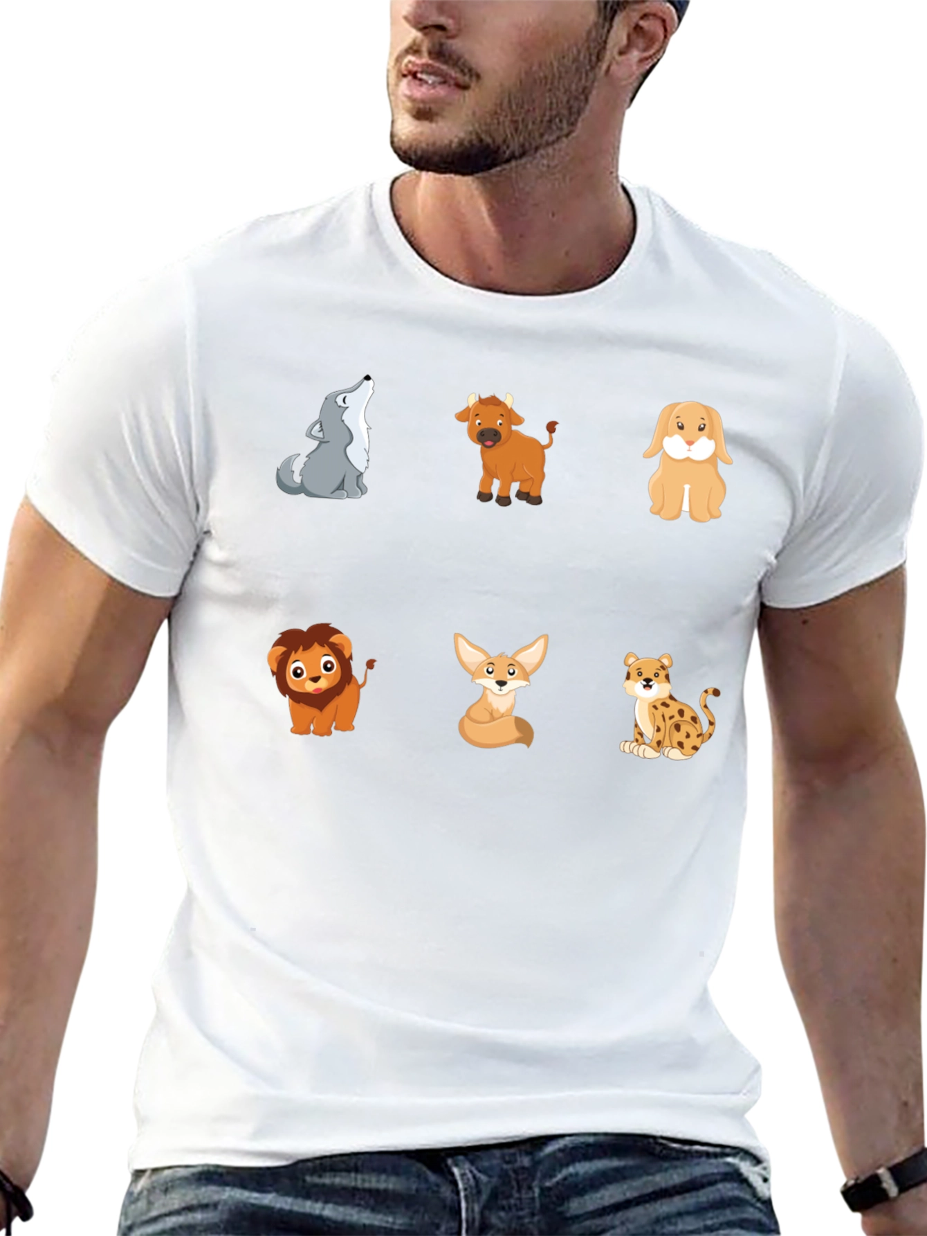 Animal Cartoon Print Black T-Shirt