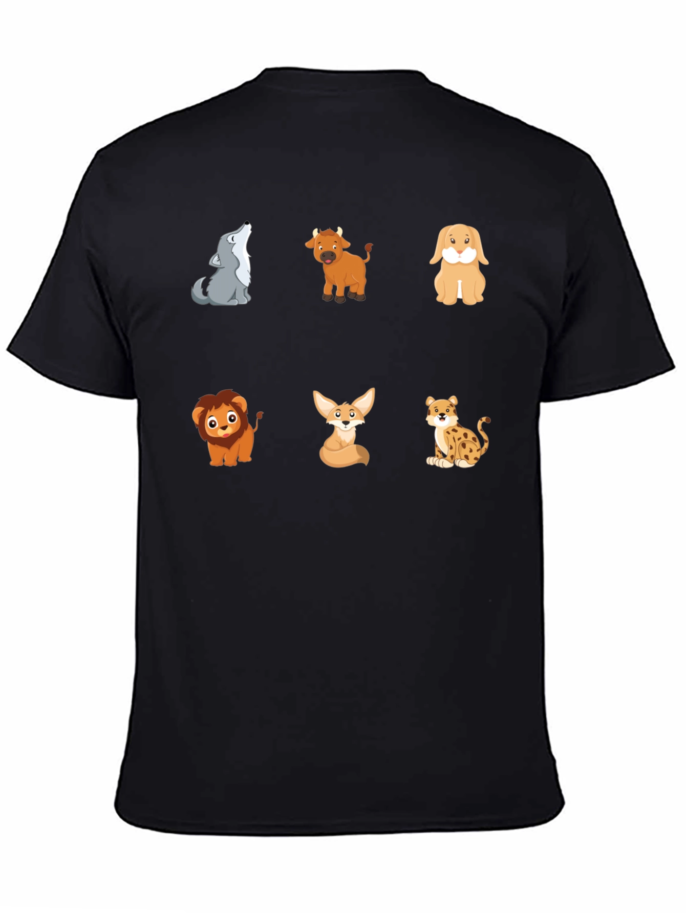 Animal Cartoon Print Black T-Shirt