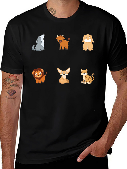 Animal Cartoon Print Black T-Shirt