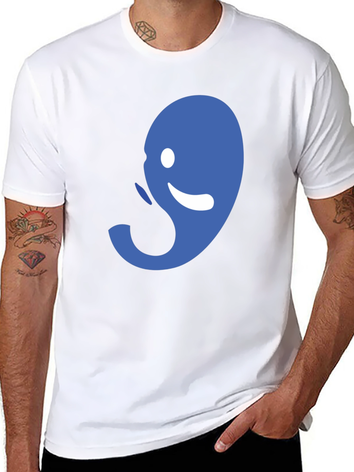 Abstract Blue Graphic Print Mens Black Tee