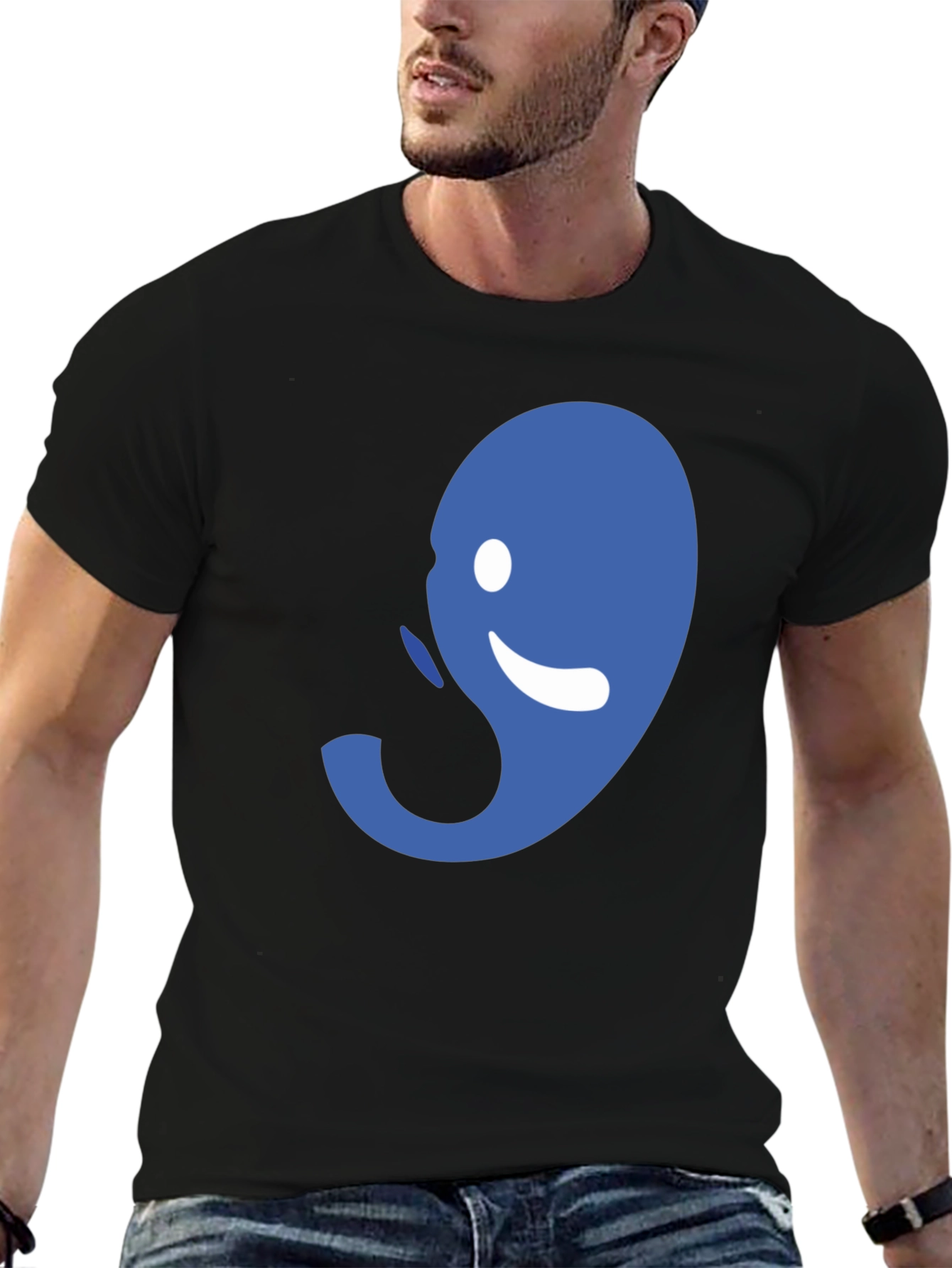 Abstract Blue Graphic Print Mens Black Tee