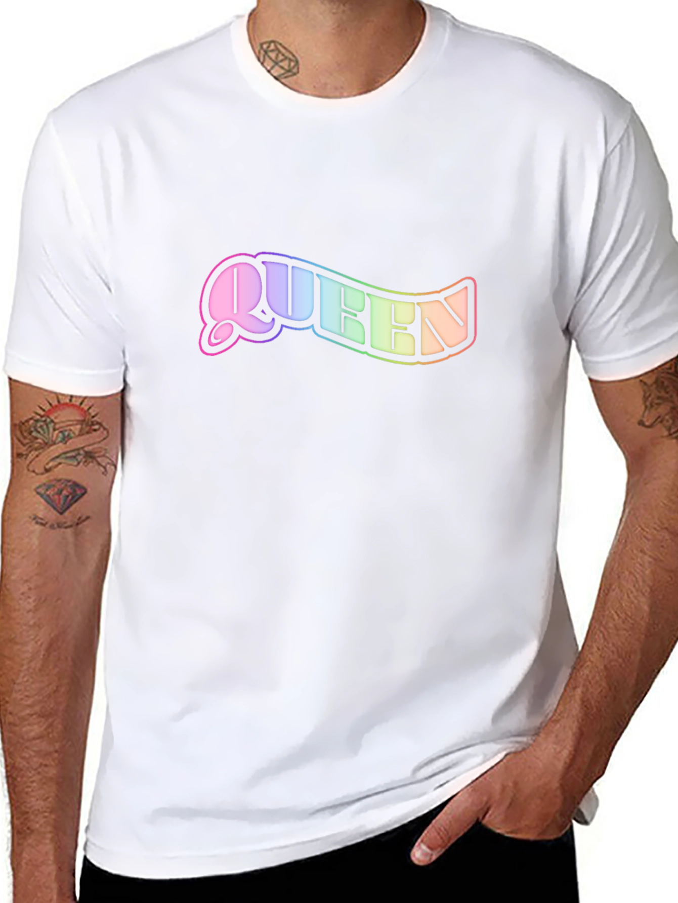 Queen Rainbow Text Black T-Shirt