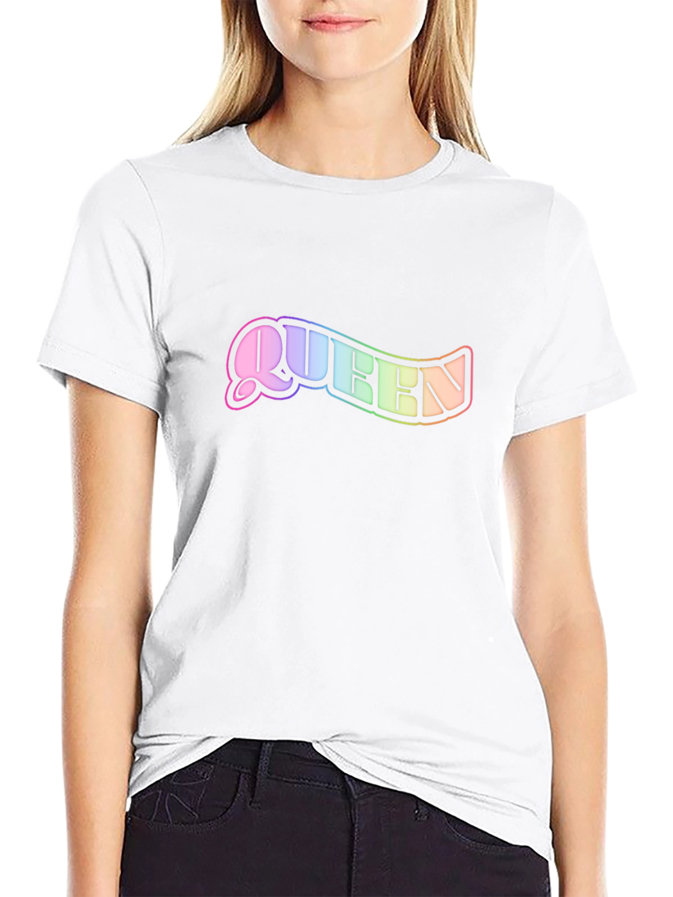 Queen Rainbow Text Black T-Shirt