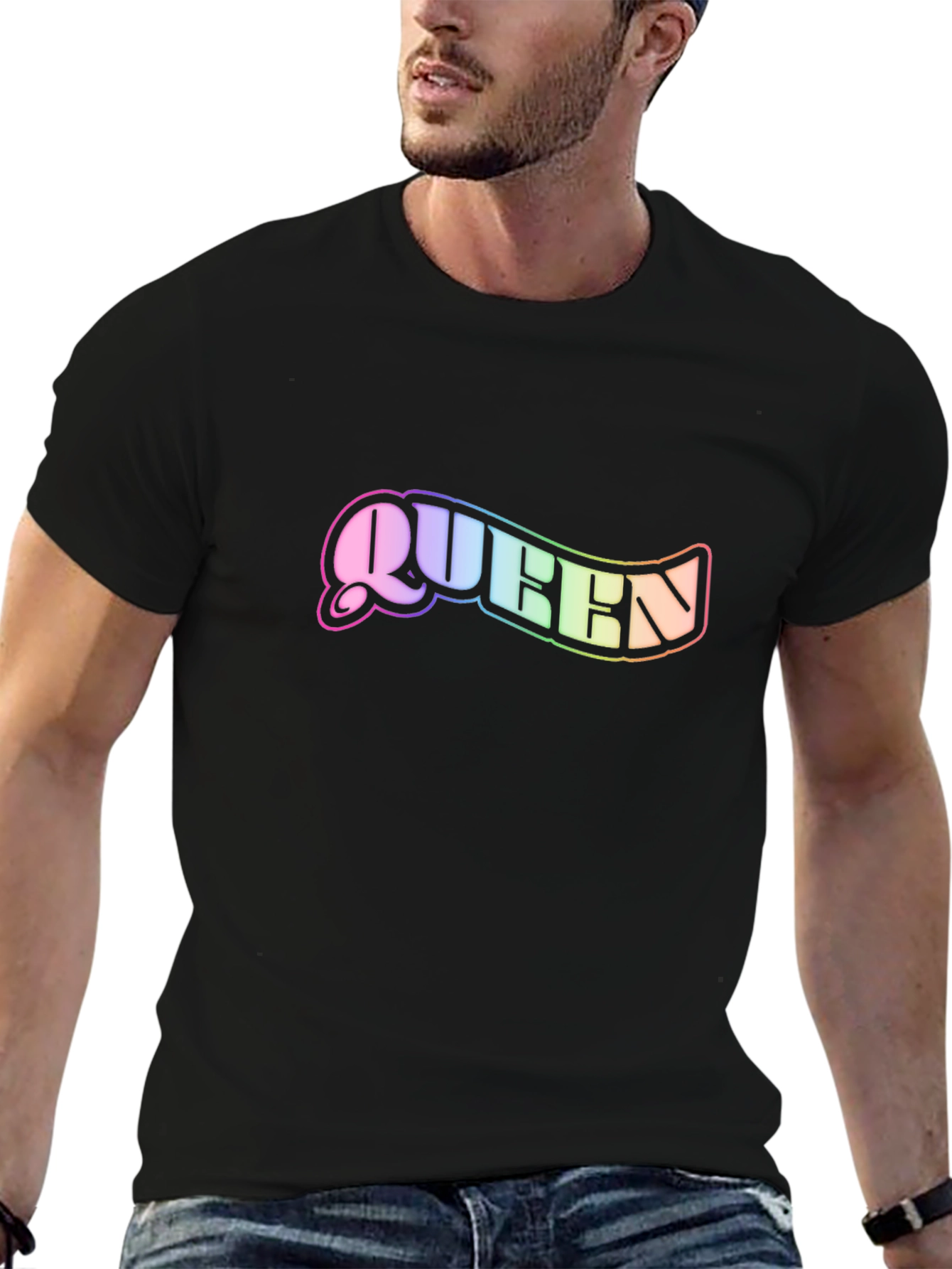 Queen Rainbow Text Black T-Shirt