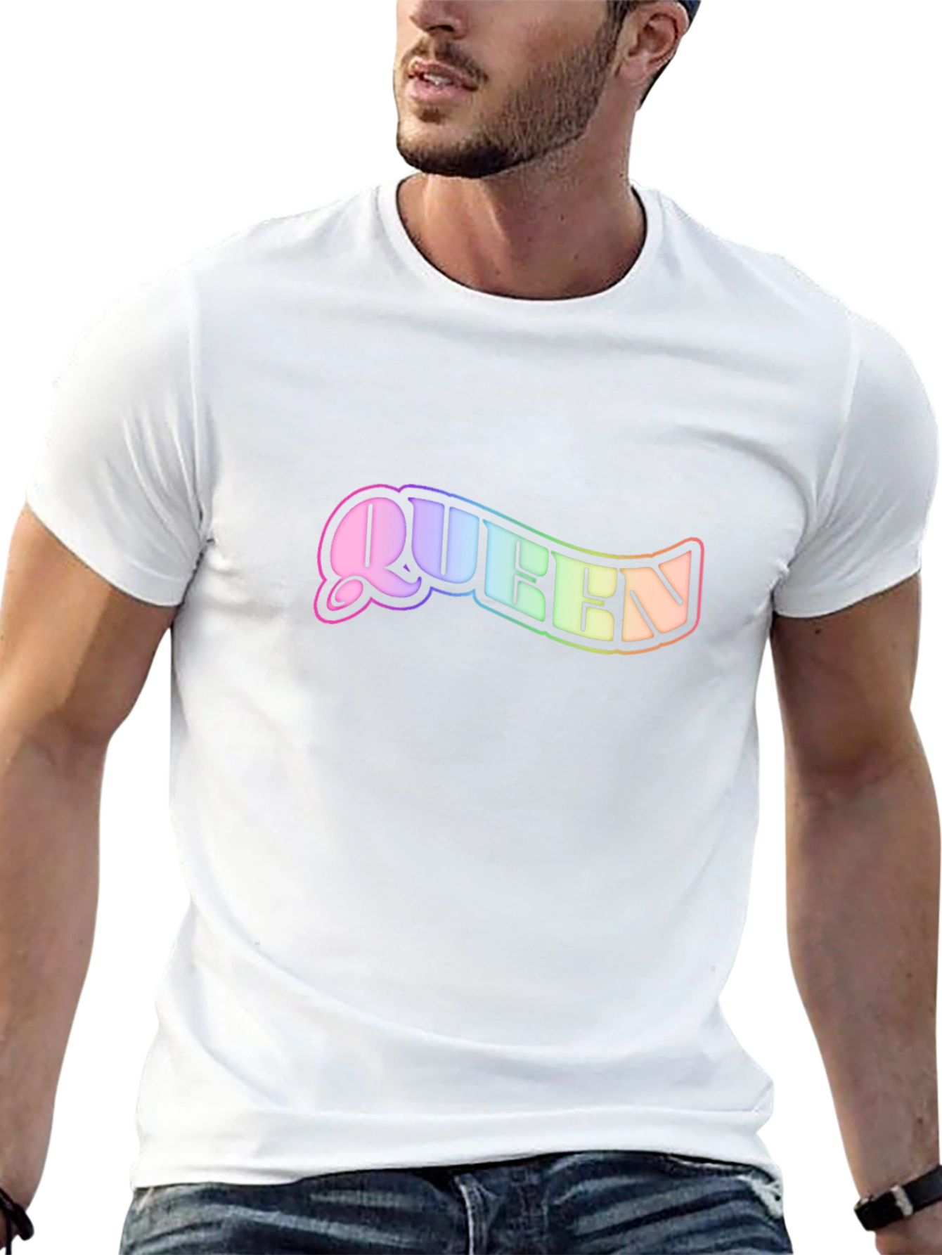 Queen Rainbow Text Black T-Shirt
