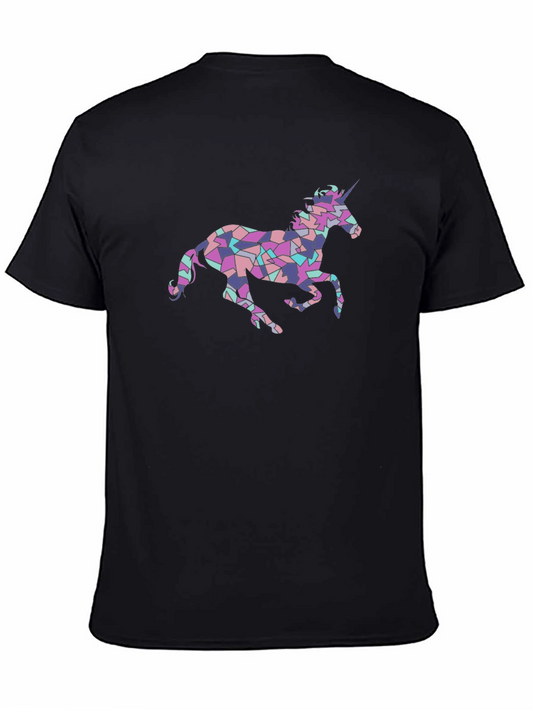 Geometric Unicorn Graphic Tee - Black Cotton Blend