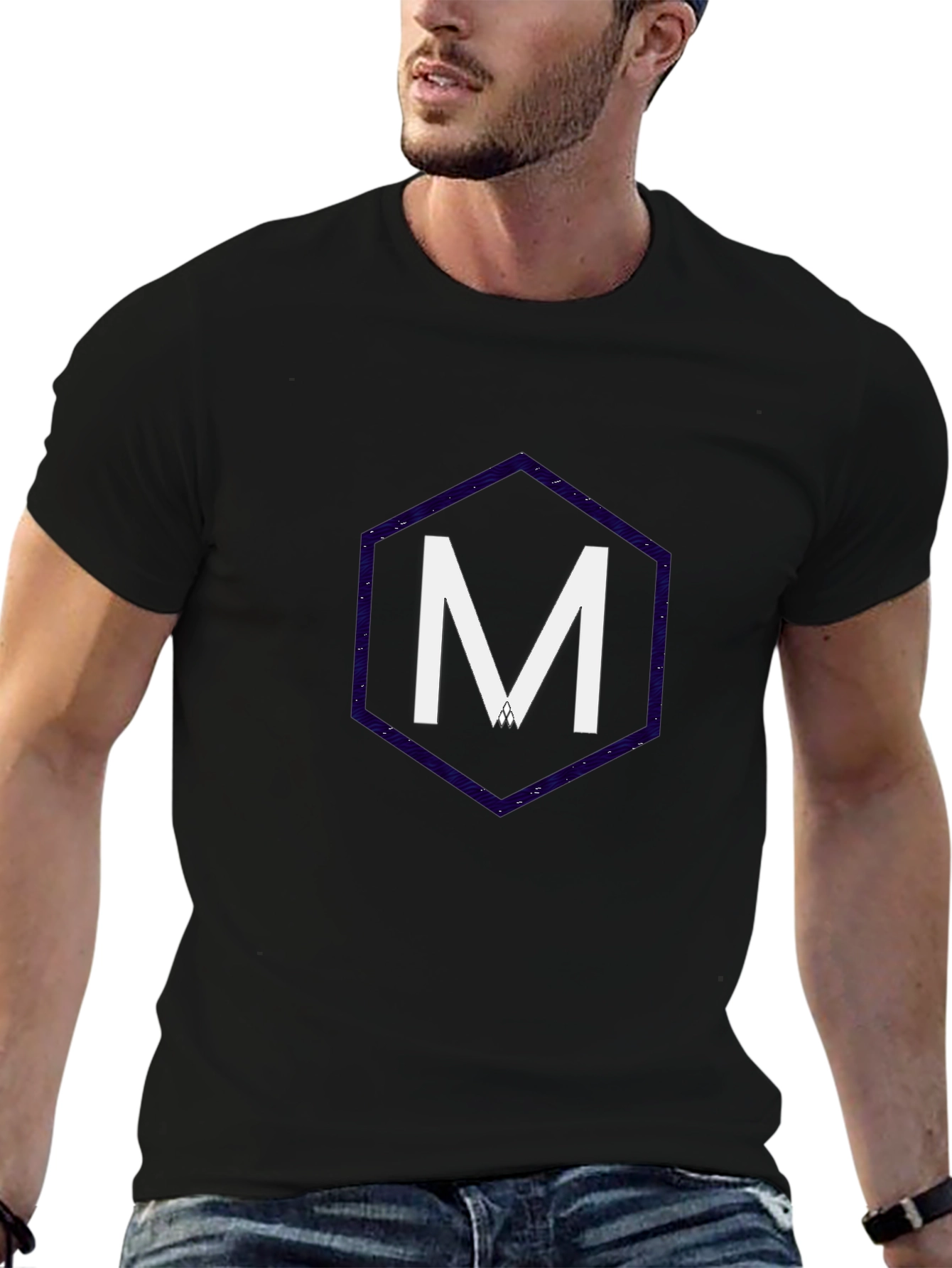 Modern Geometric M Graphic Tee - Stylish Black T-Shirt