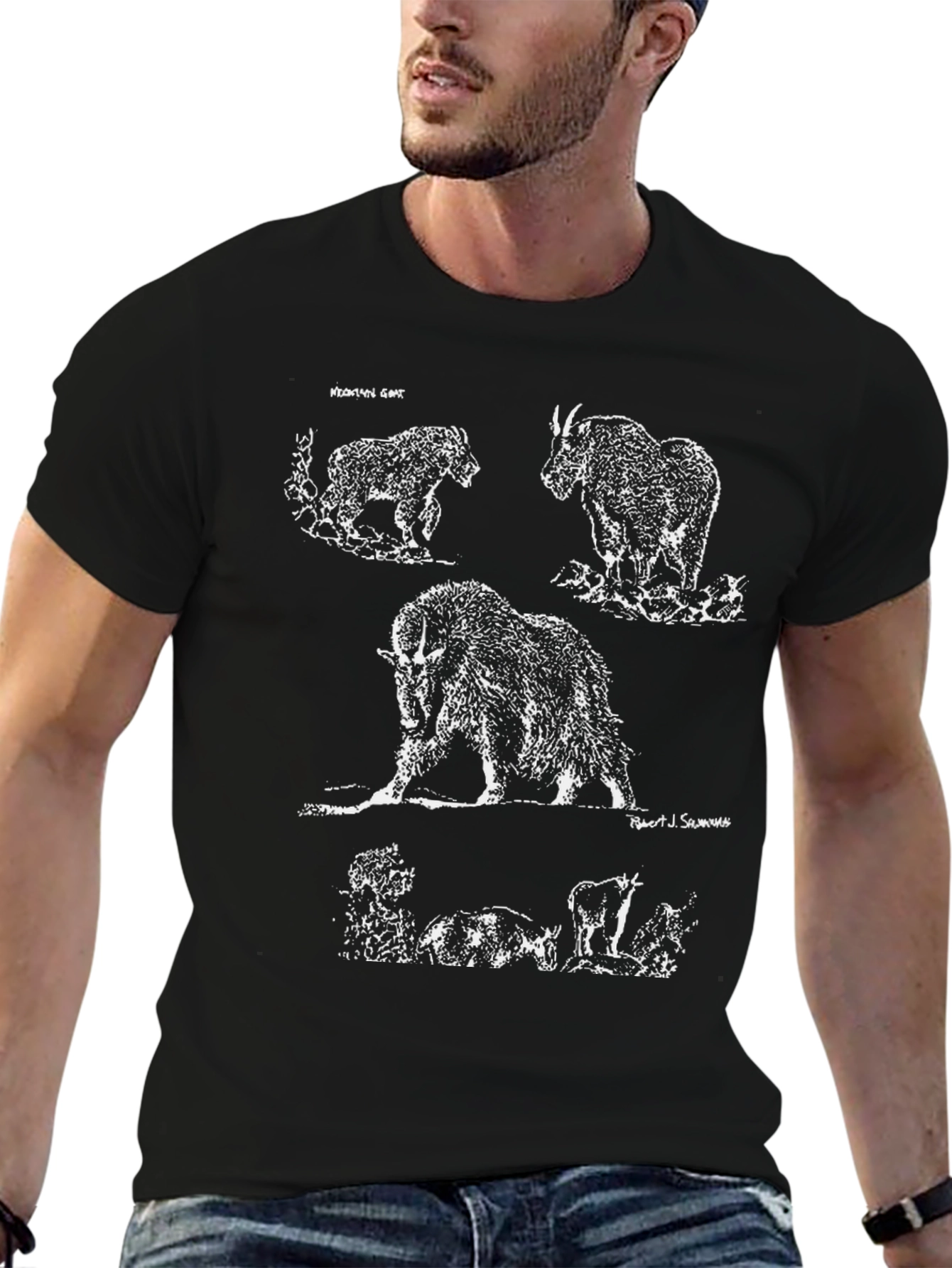 Mountain Goat Graphic Tee - Black Cotton Casual T-Shirt