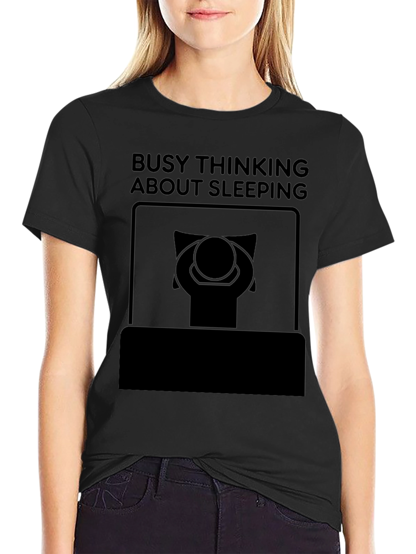 Busy Thinking About Sleeping Black Graphic Tee
