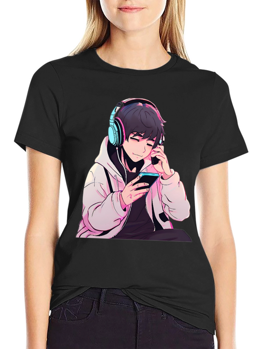 Anime Boy Headphones Graphic Tee - Cool Style