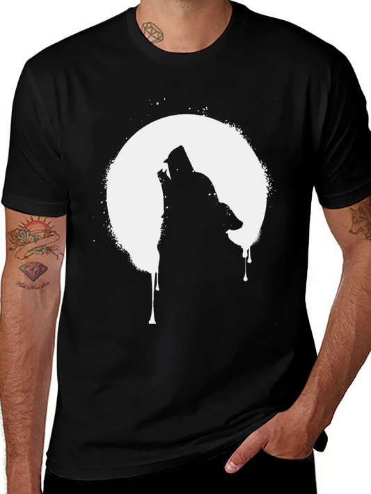 Wolf Howling at Moon Graphic T-Shirt - Black
