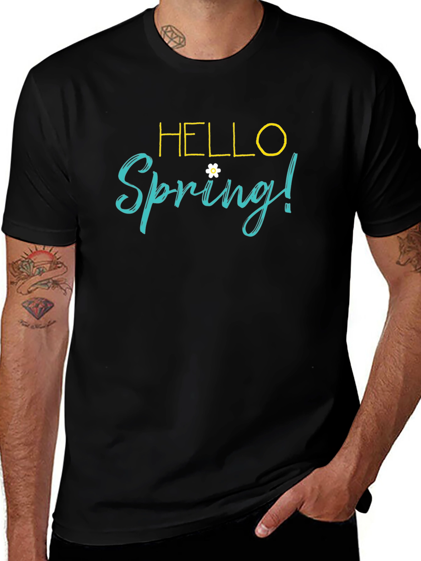 Hello Spring! Black Graphic T-Shirt