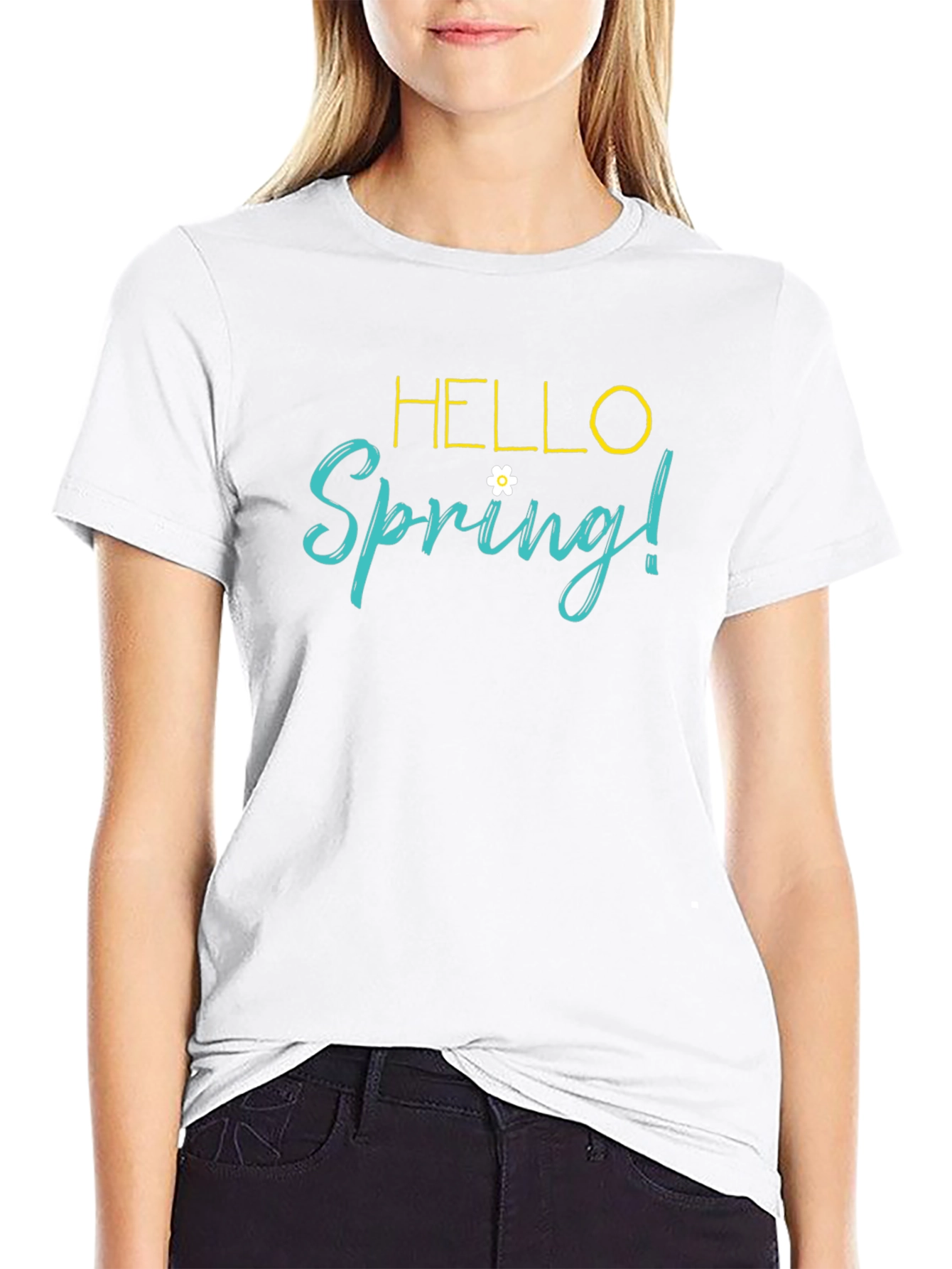 Hello Spring! Black Graphic T-Shirt