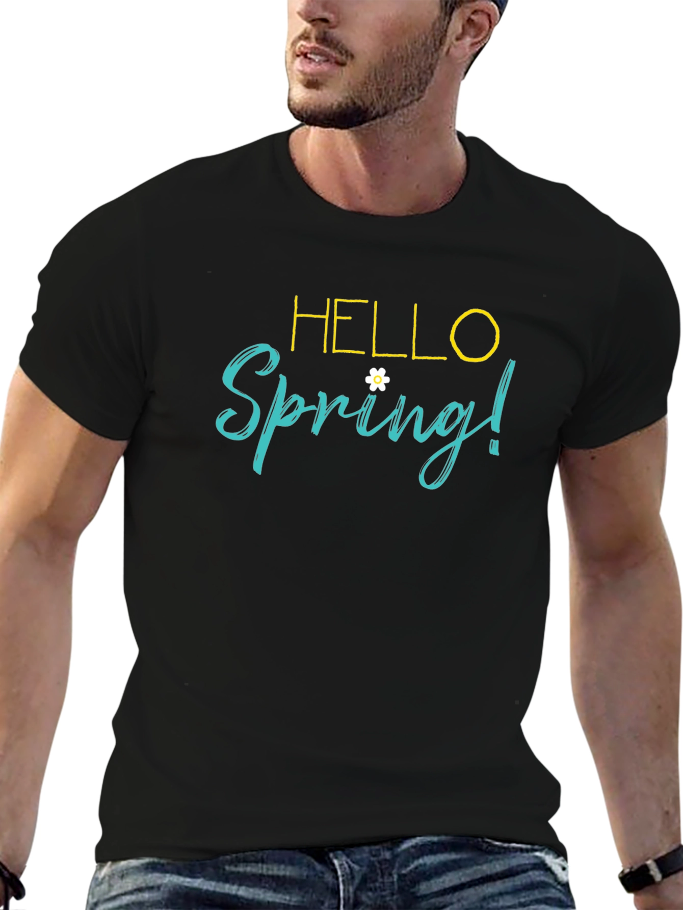 Hello Spring! Black Graphic T-Shirt