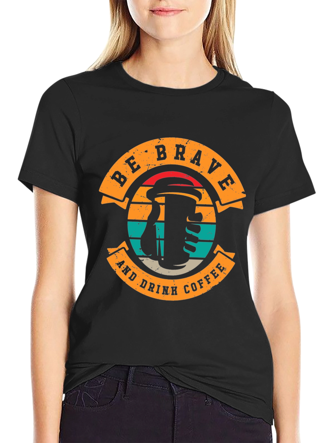 Be Brave and Drink Coffee Black T-Shirt
