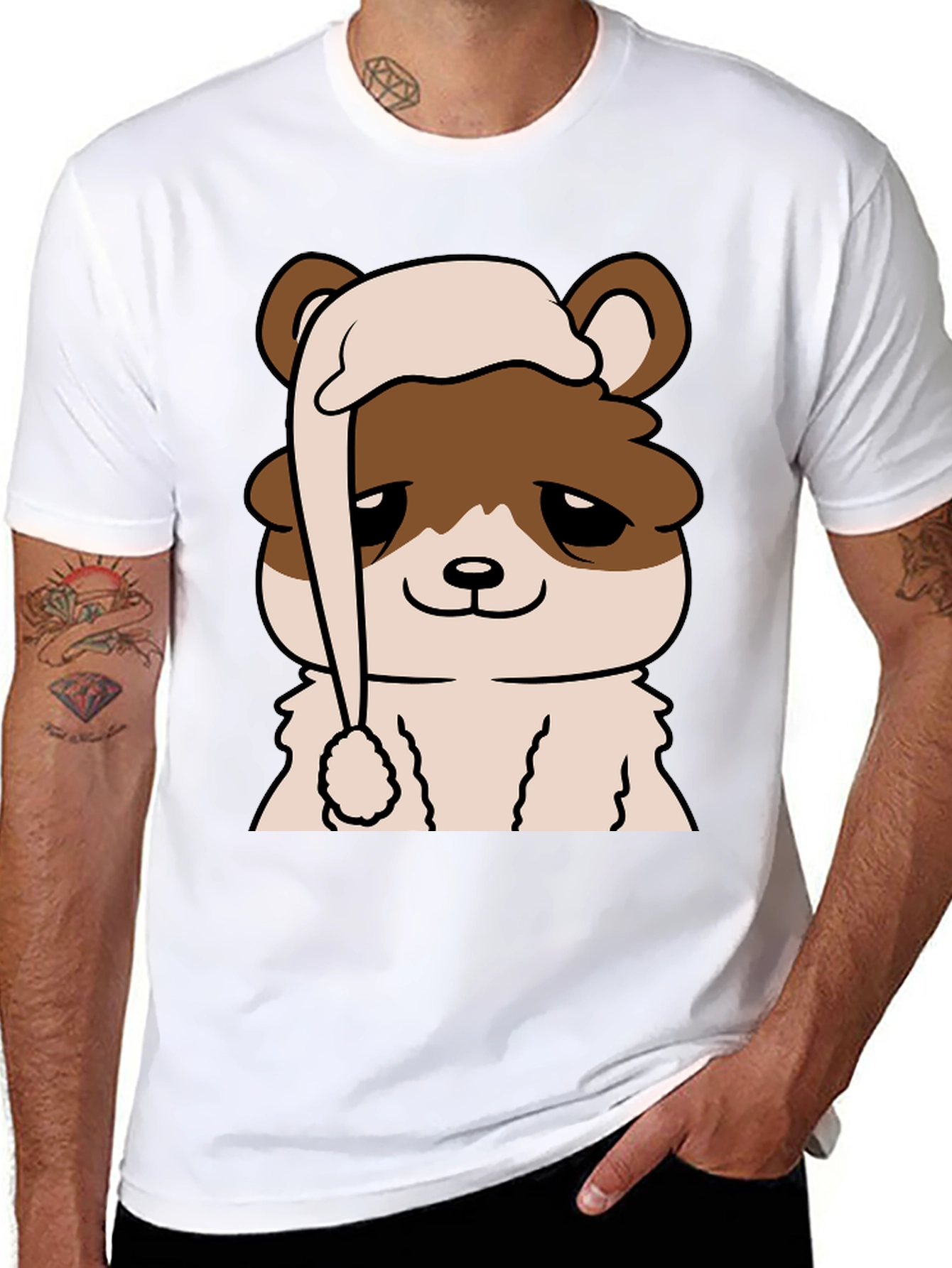 Cute Bear in Nightcap Graphic T-Shirt