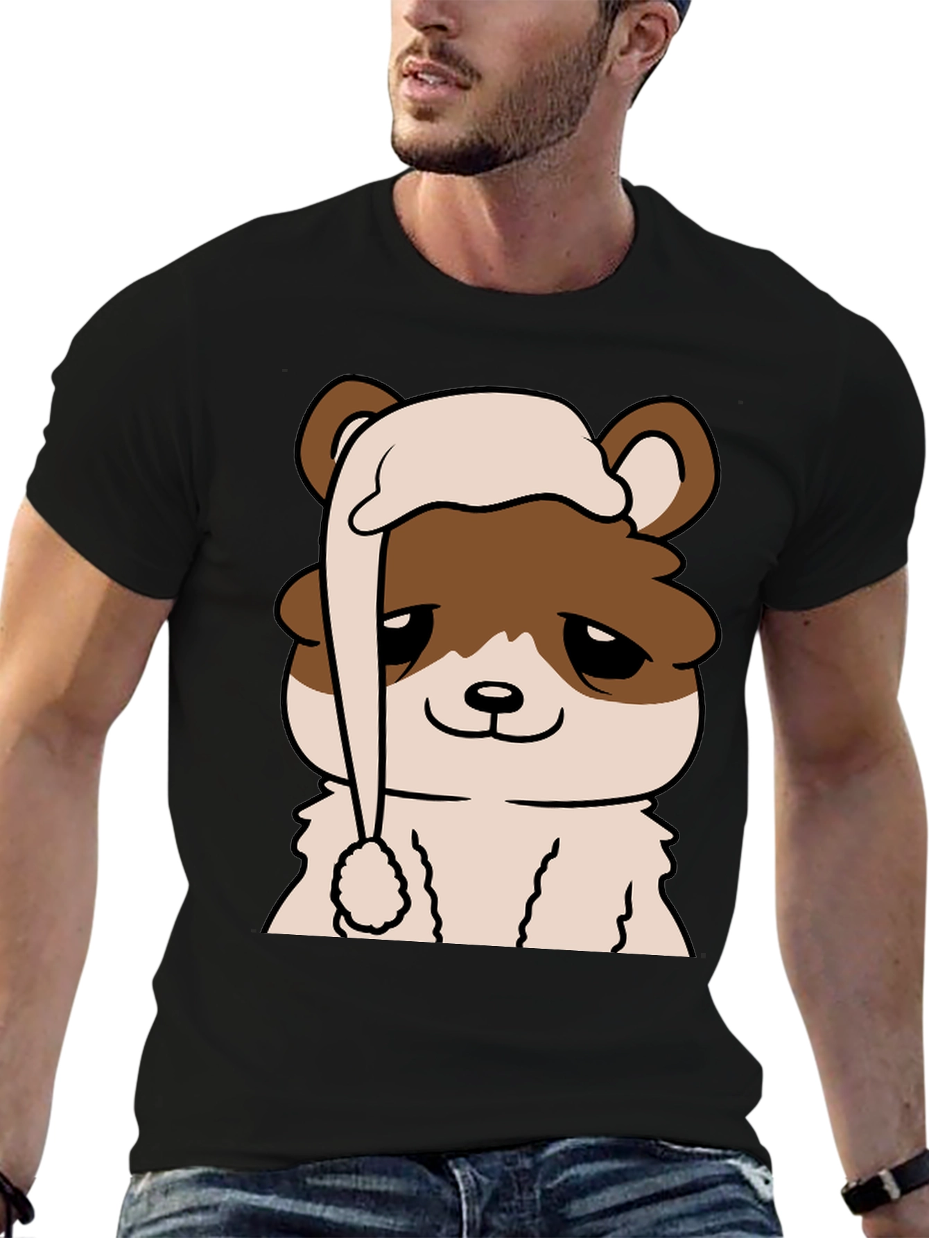 Cute Bear in Nightcap Graphic T-Shirt