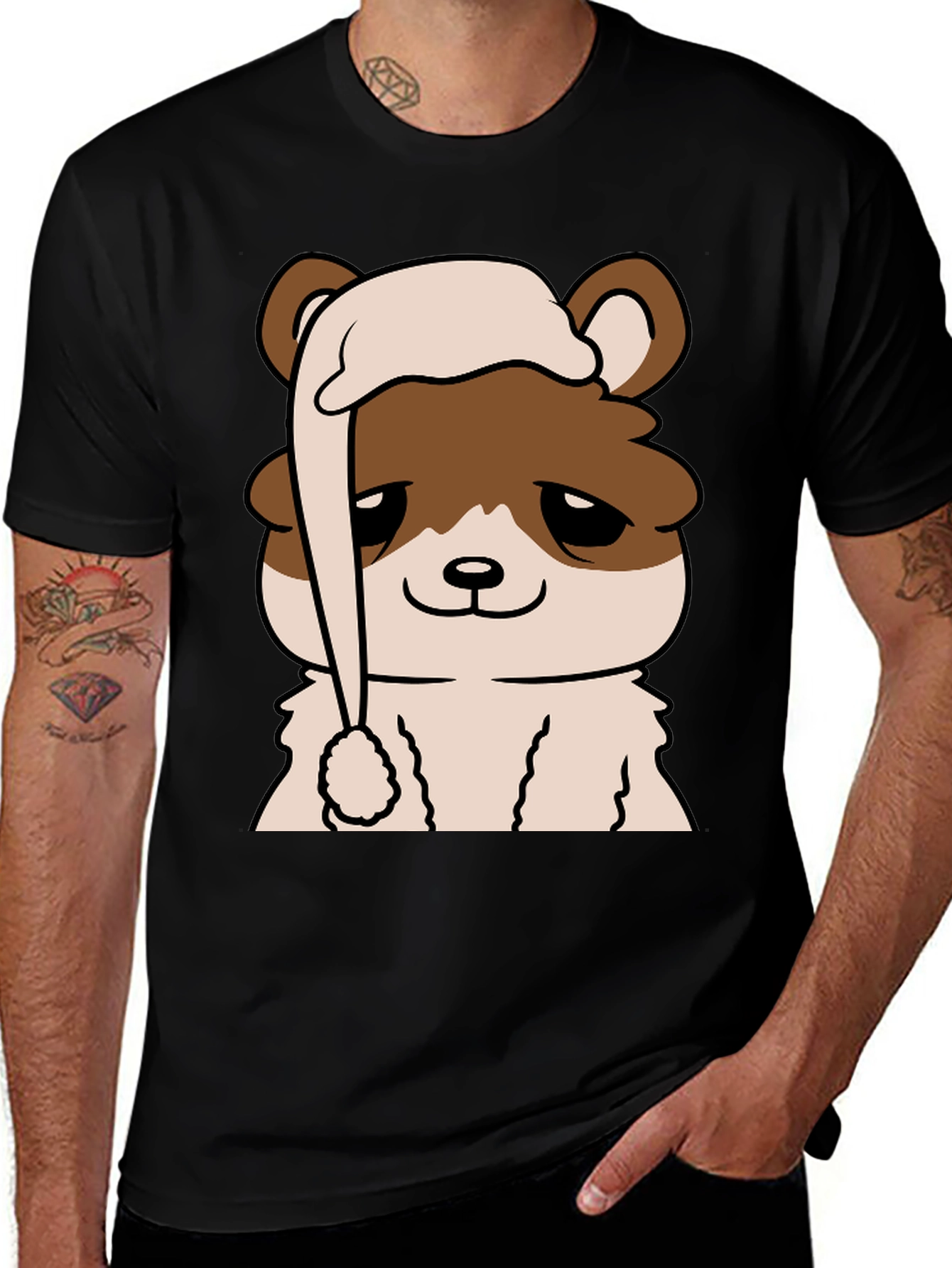 Cute Bear in Nightcap Graphic T-Shirt