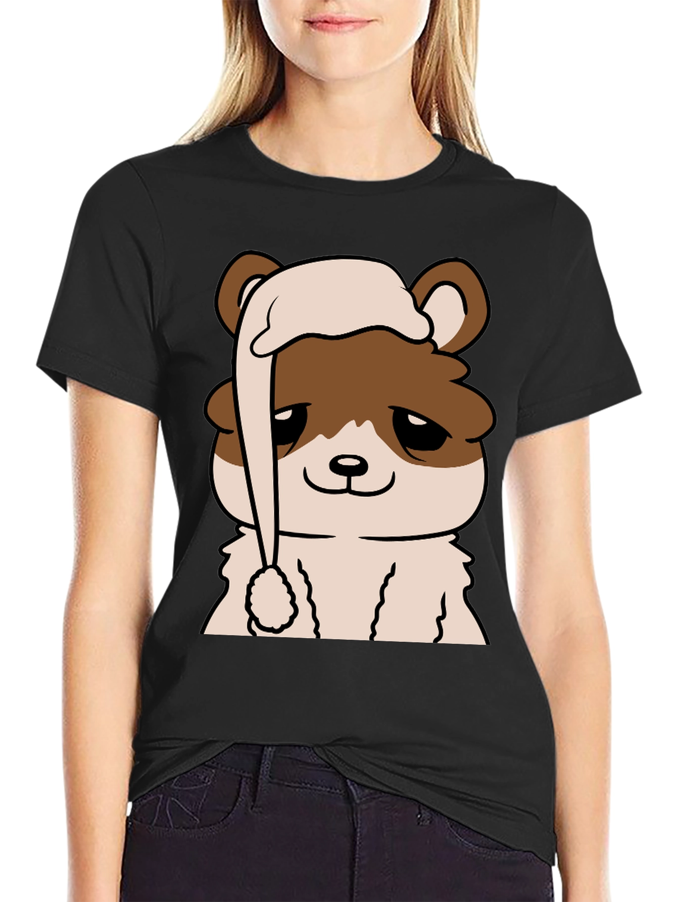 Cute Bear in Nightcap Graphic T-Shirt