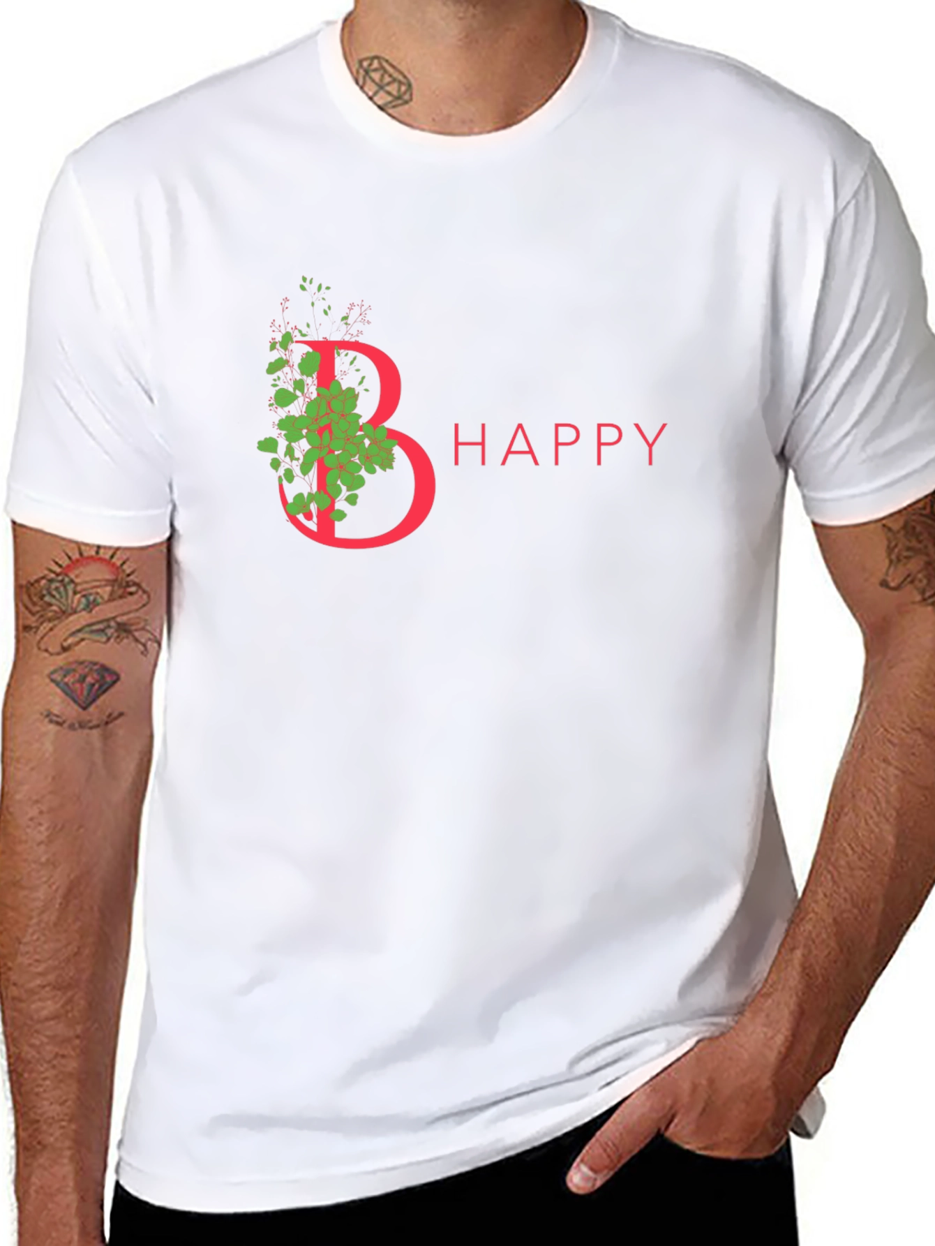 Be Happy T-Shirt - Floral Letter Graphic Tee
