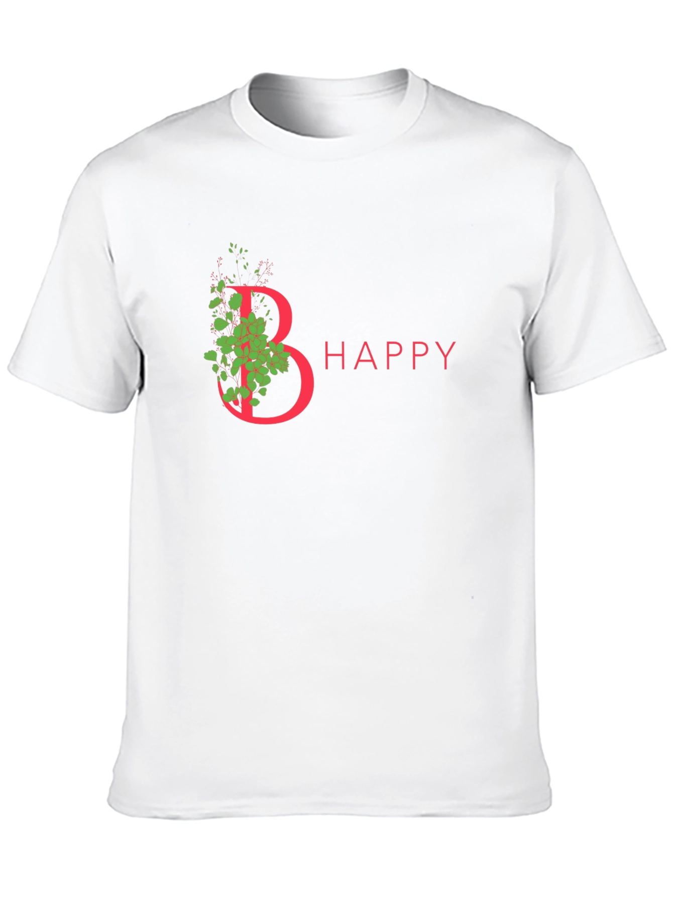 Be Happy T-Shirt - Floral Letter Graphic Tee