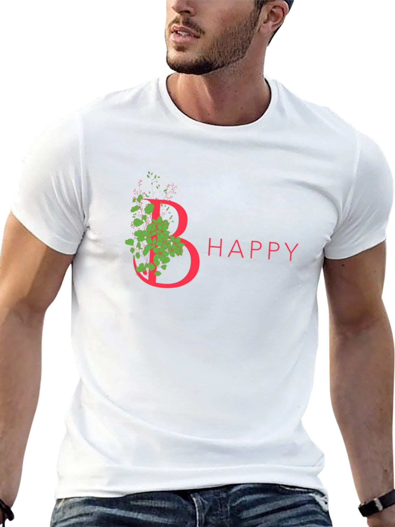 Be Happy T-Shirt - Floral Letter Graphic Tee