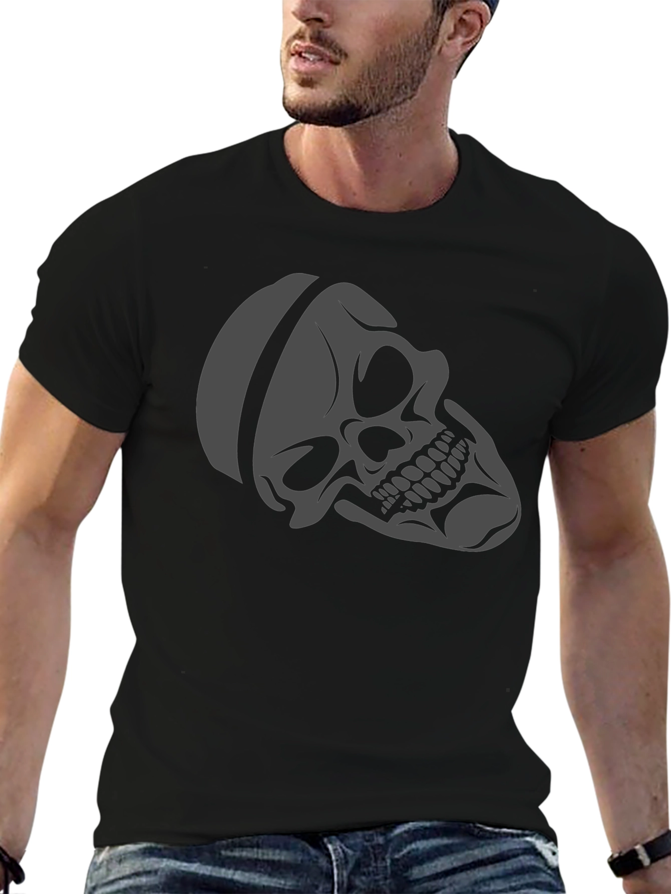 Skull Graphic Tee - Black Cotton Casual T-Shirt