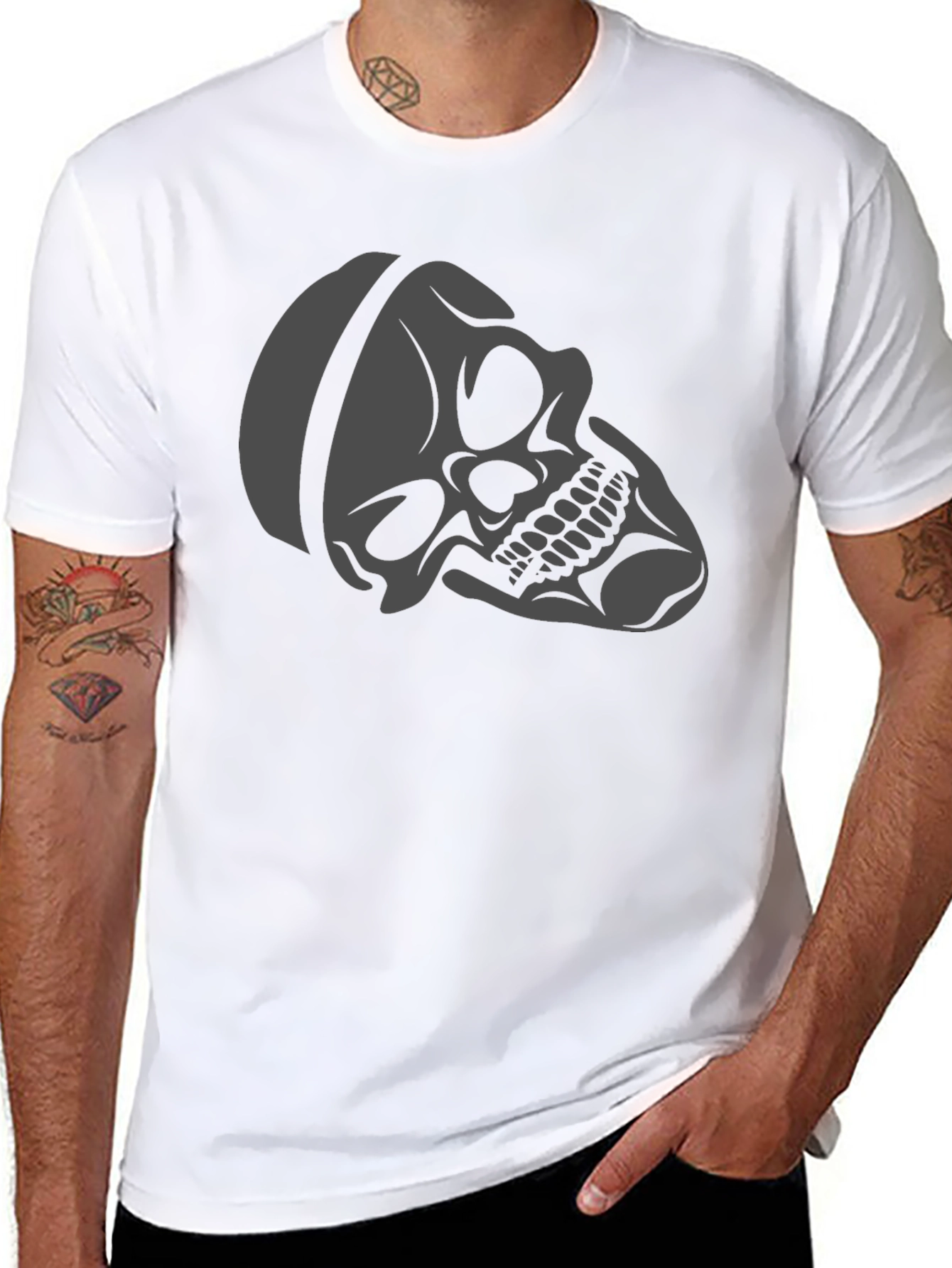 Skull Graphic Tee - Black Cotton Casual T-Shirt