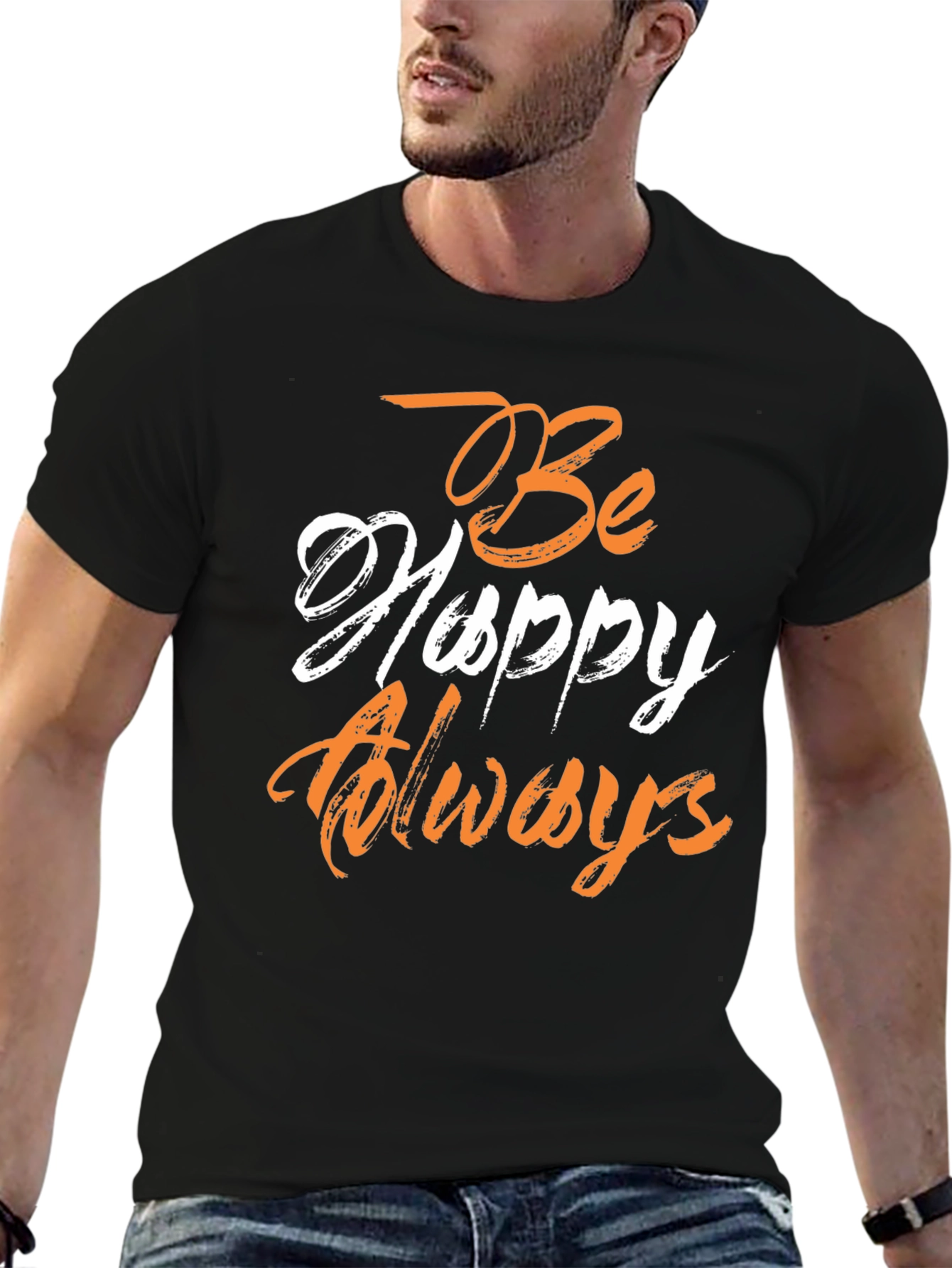Be Happy Always Graphic Tee - Black Casual Shirt