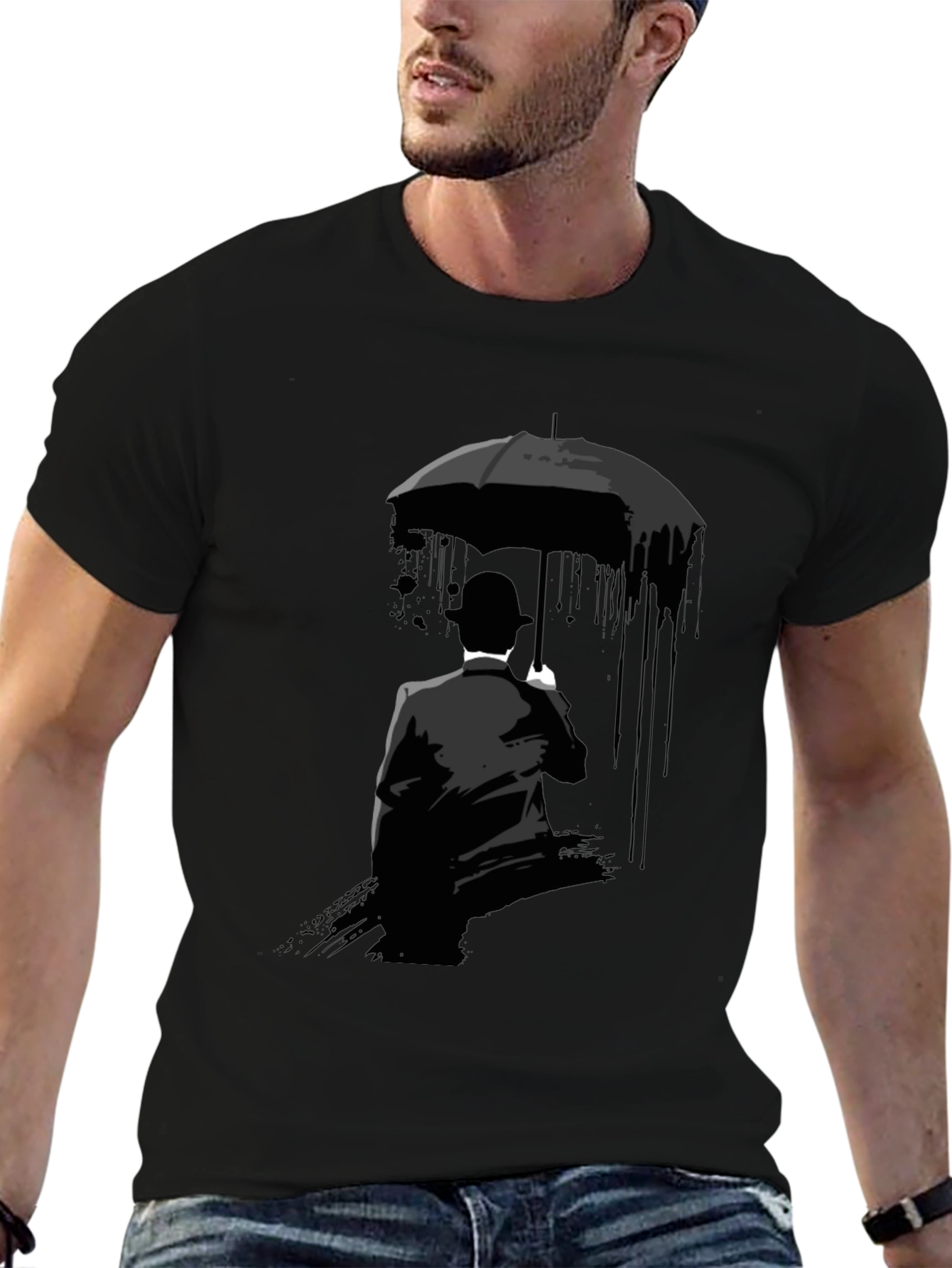 Umbrella Man Graphic Tee - Stylish Black T-Shirt