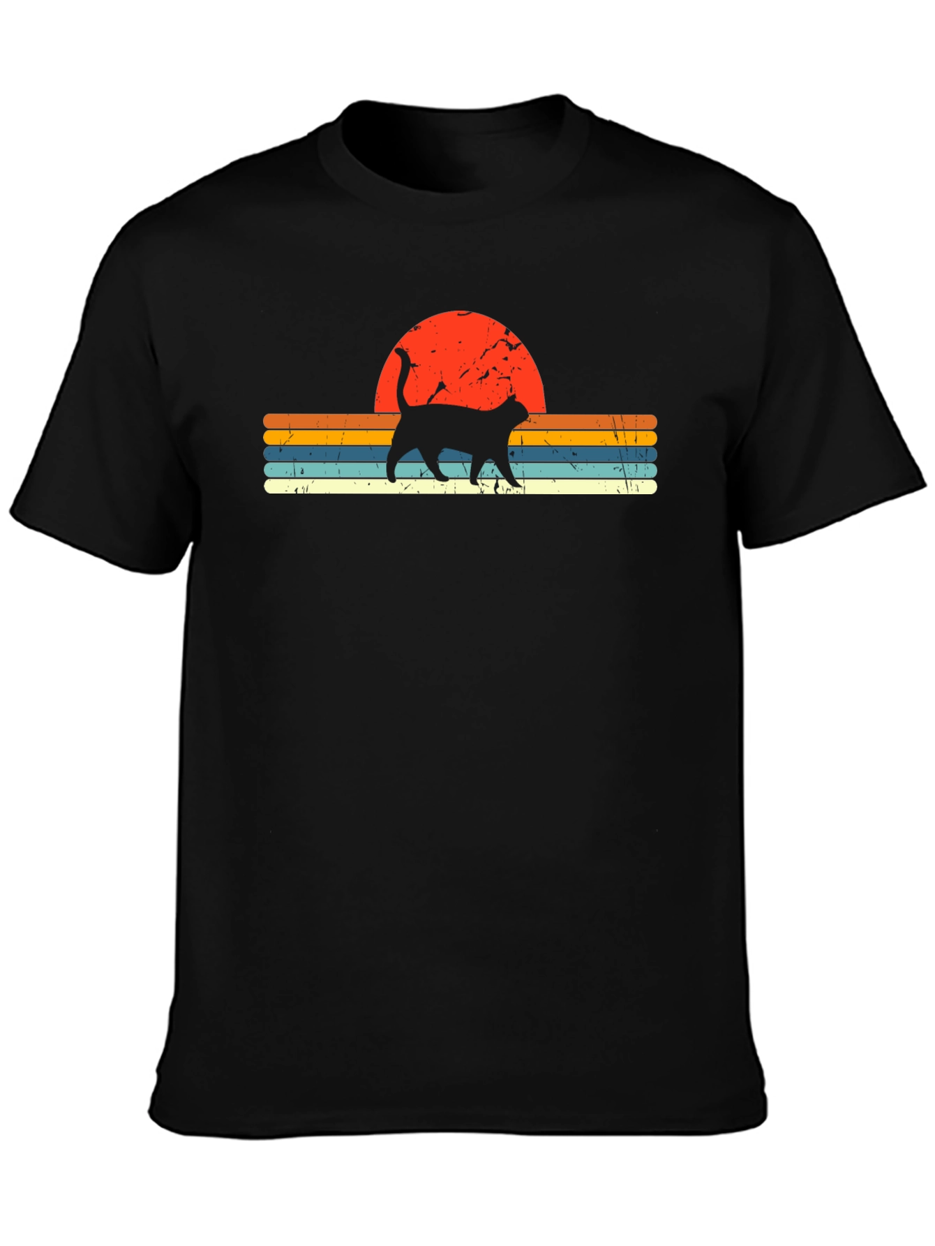 Retro Sunset Cat Graphic T-Shirt