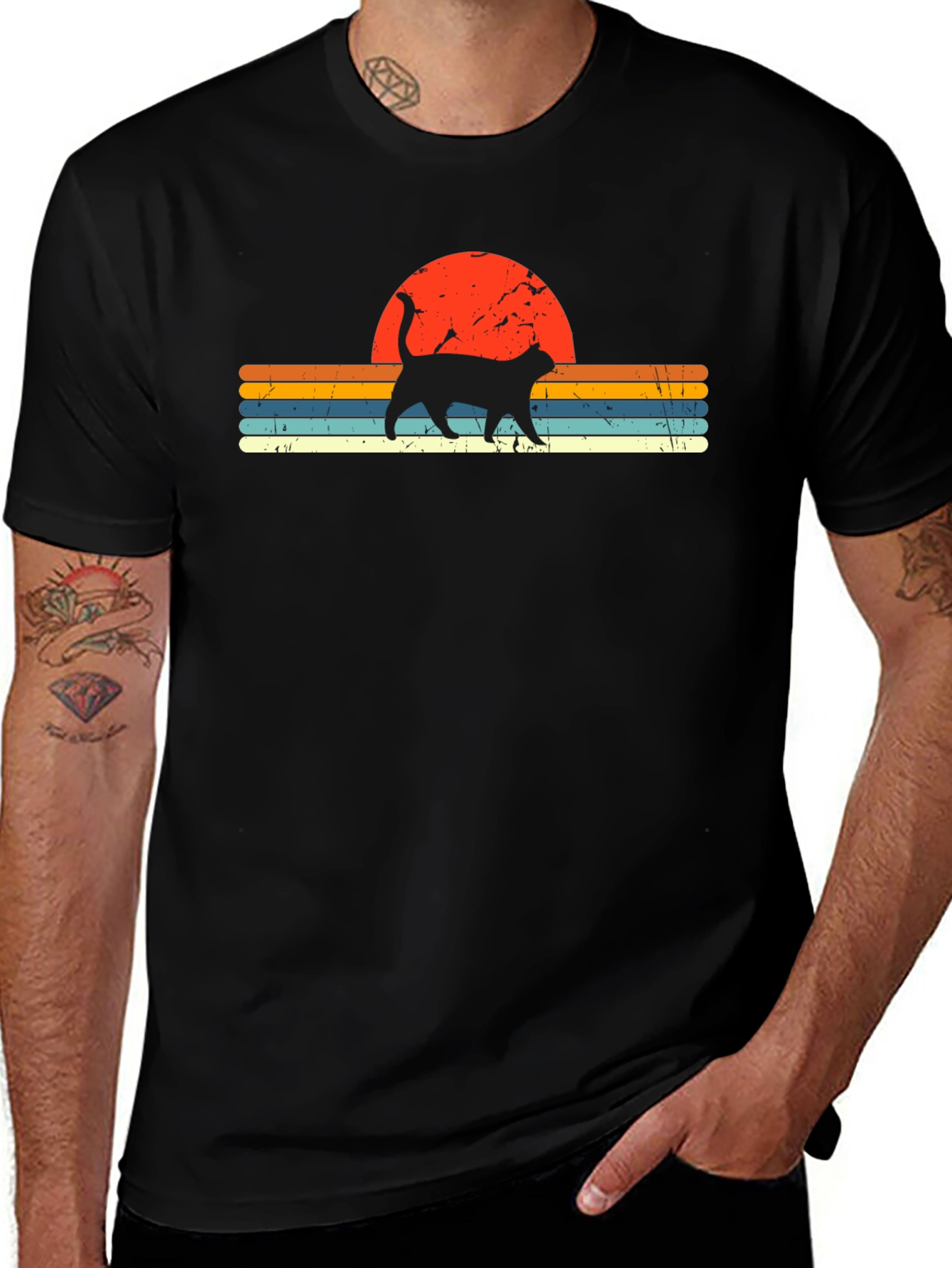 Retro Sunset Cat Graphic T-Shirt