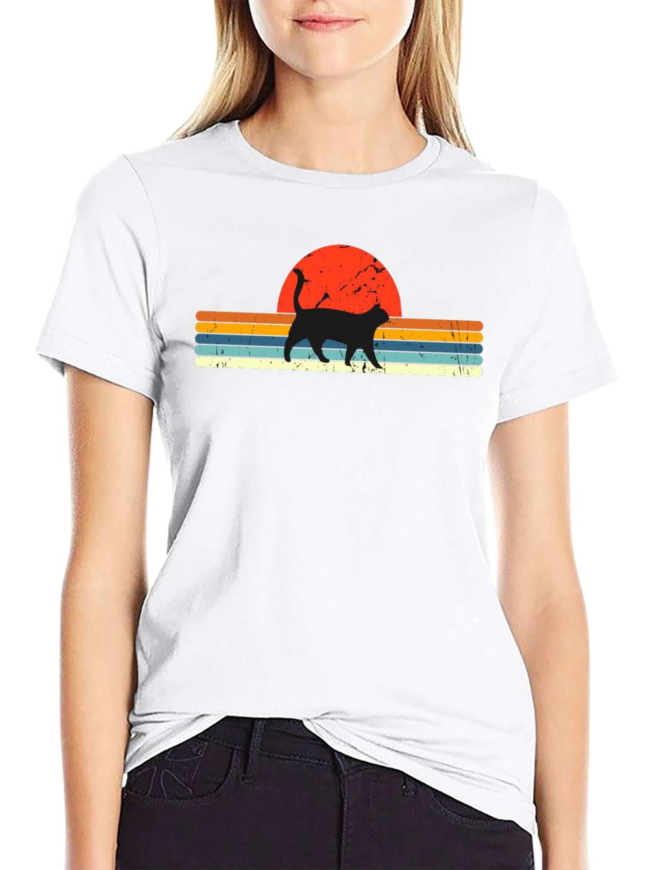 Retro Sunset Cat Graphic T-Shirt