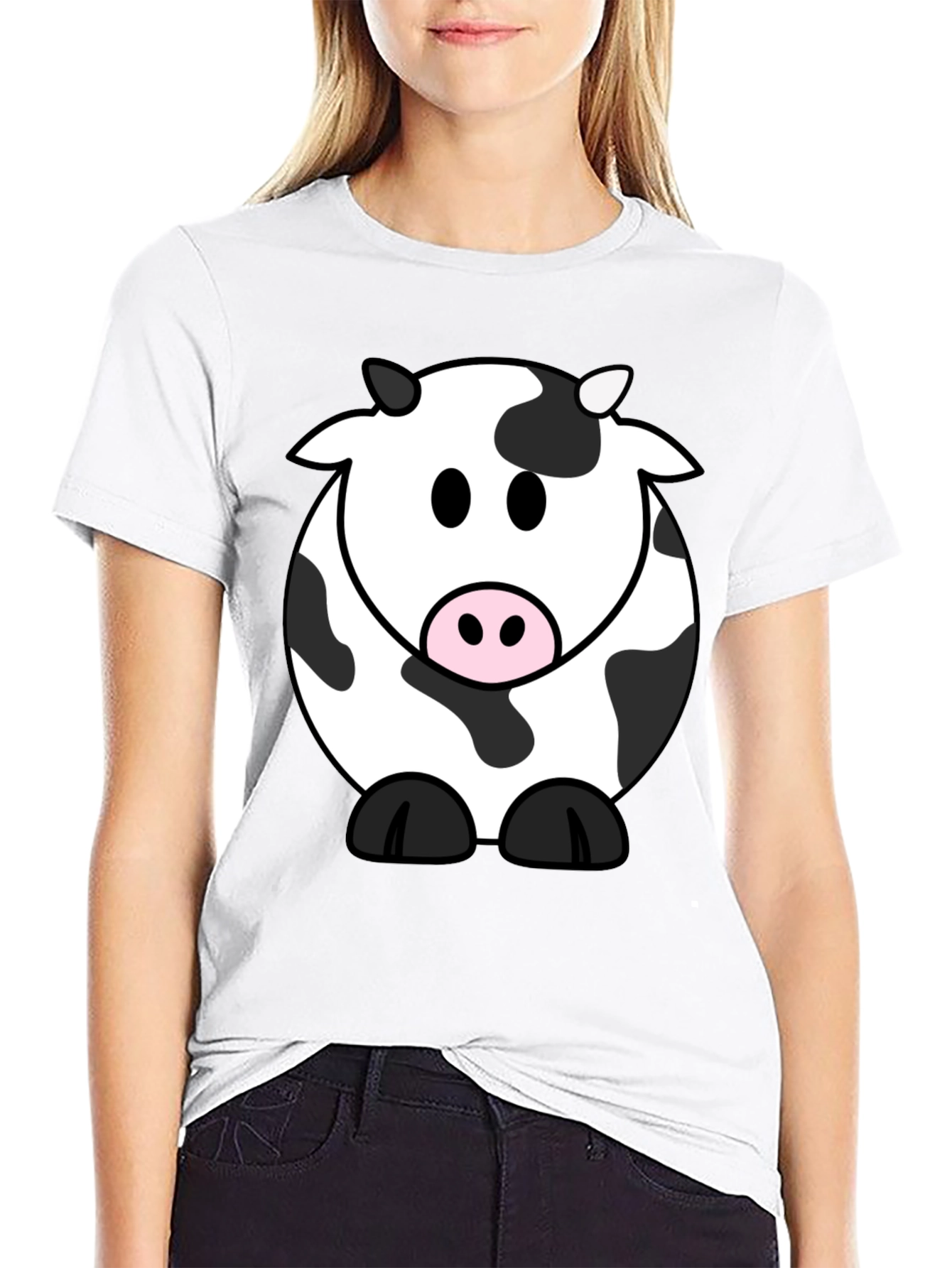 Cartoon Cow Graphic Tee - Black
