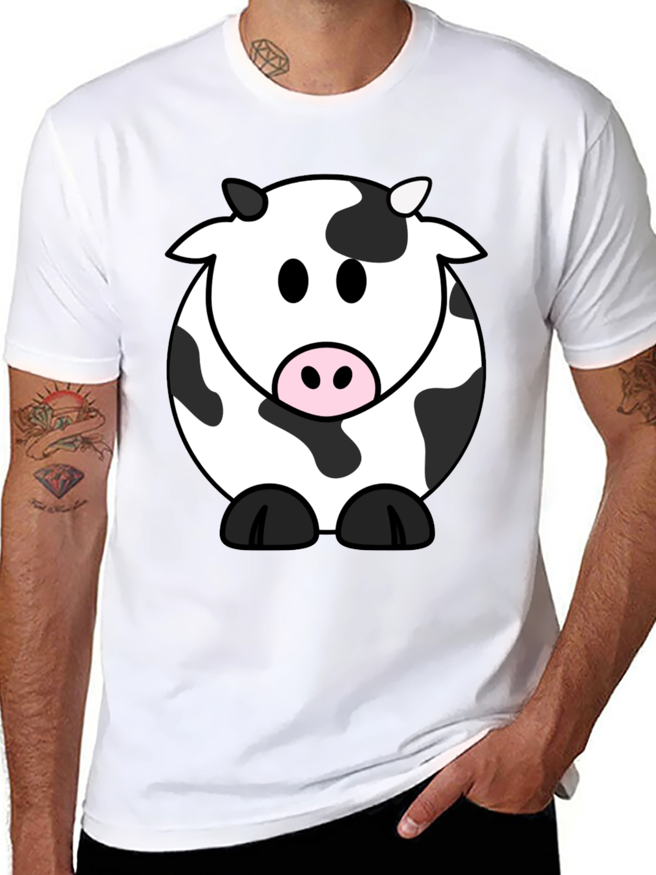 Cartoon Cow Graphic Tee - Black