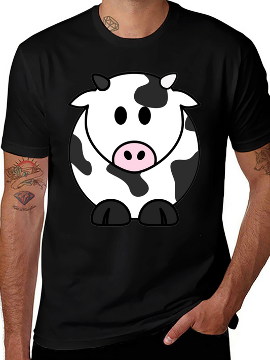 Cartoon Cow Graphic Tee - Black