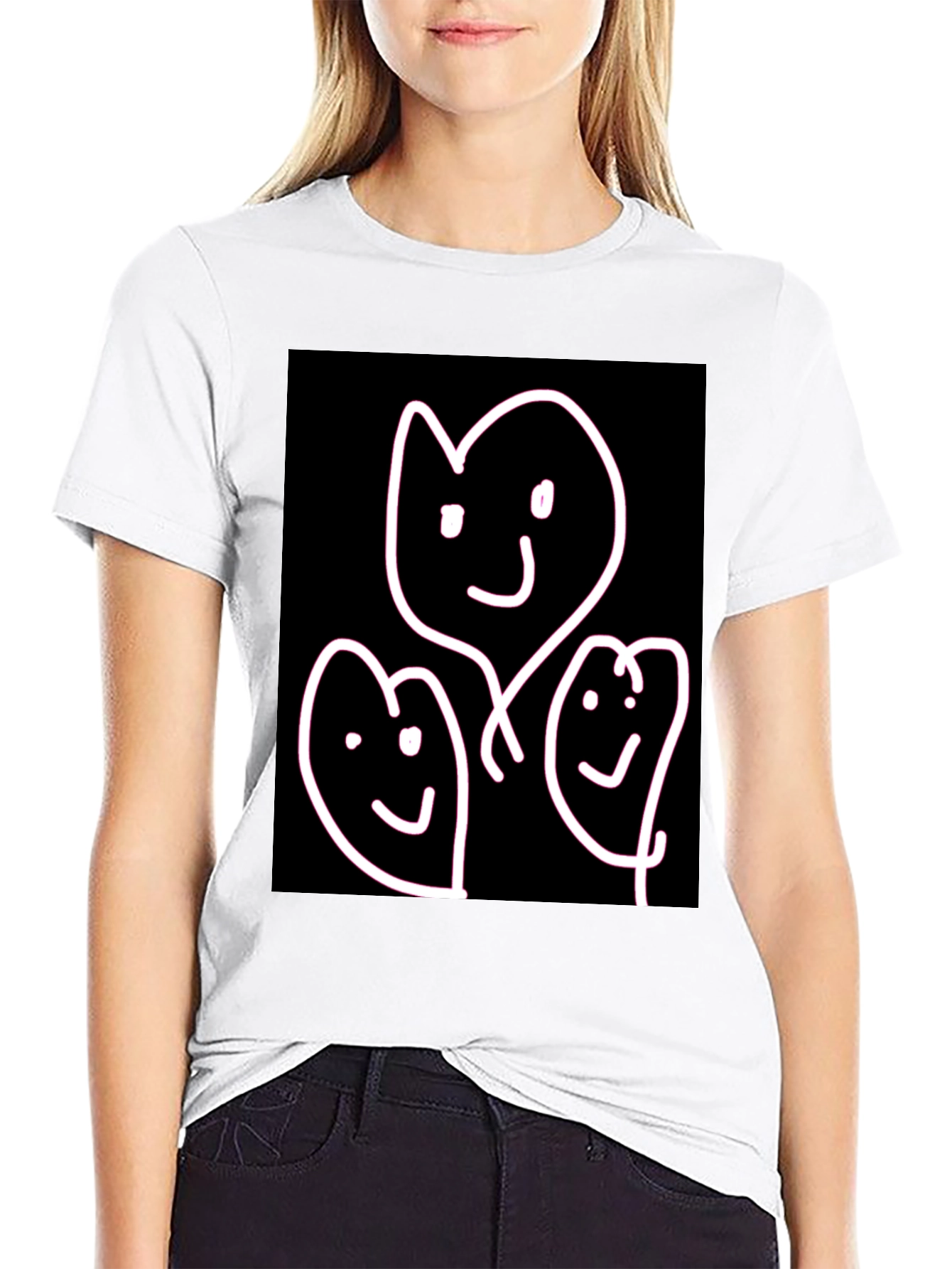 Whimsical Family T-Shirt - Heart Faces on Black