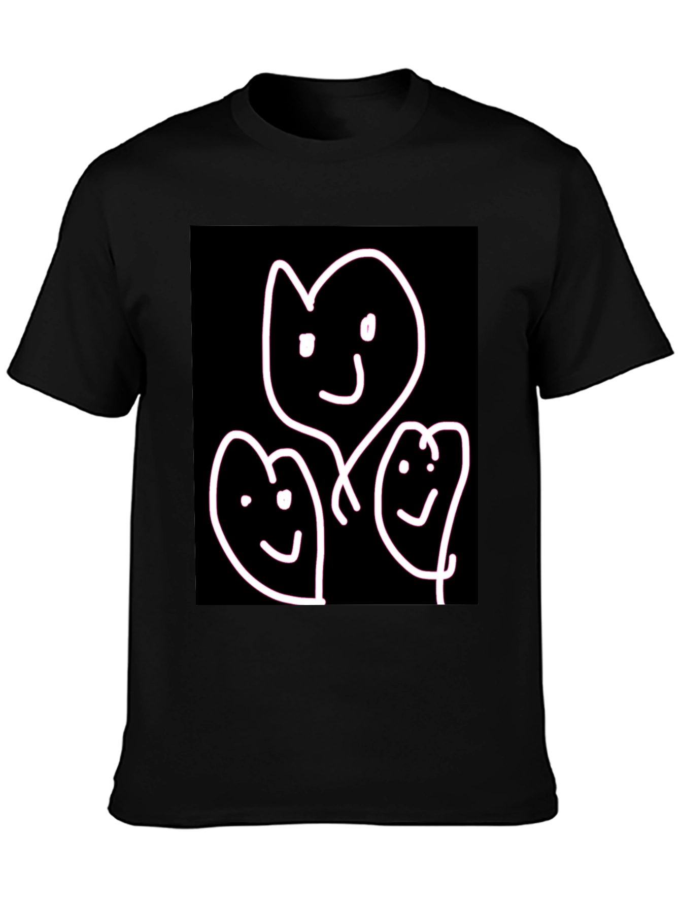 Whimsical Family T-Shirt - Heart Faces on Black