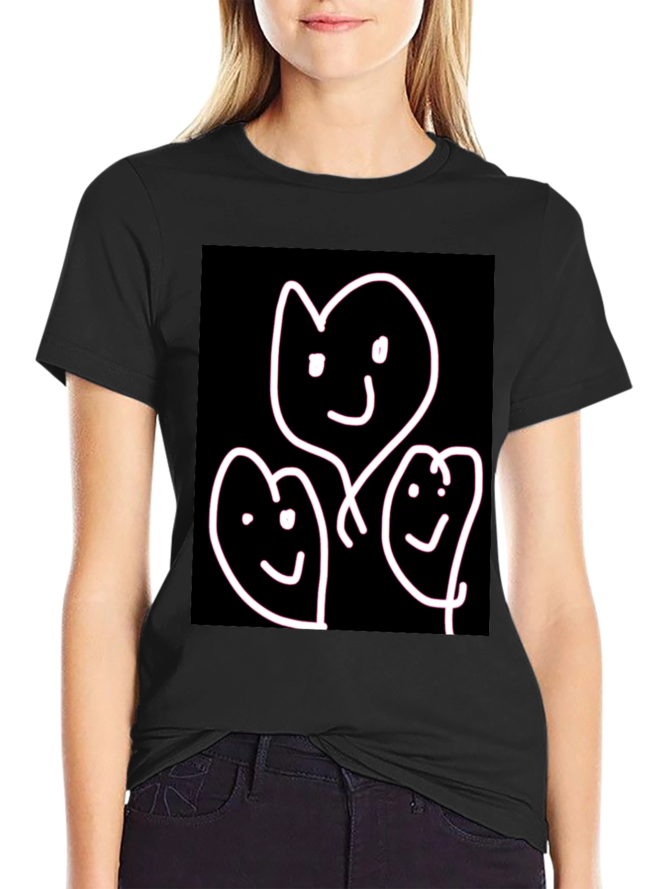 Whimsical Family T-Shirt - Heart Faces on Black