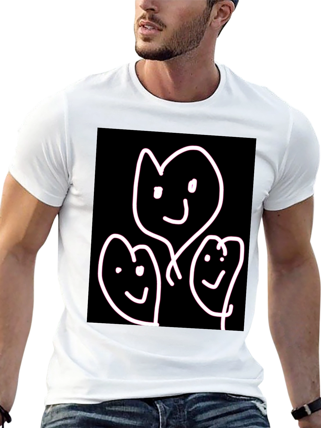 Whimsical Family T-Shirt - Heart Faces on Black