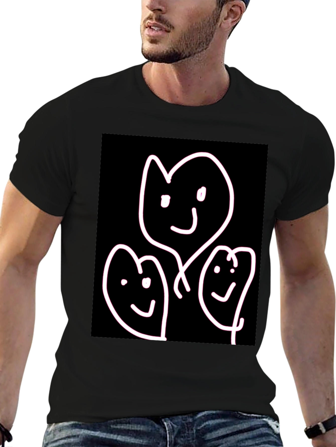 Whimsical Family T-Shirt - Heart Faces on Black