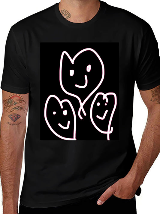 Whimsical Family T-Shirt - Heart Faces on Black