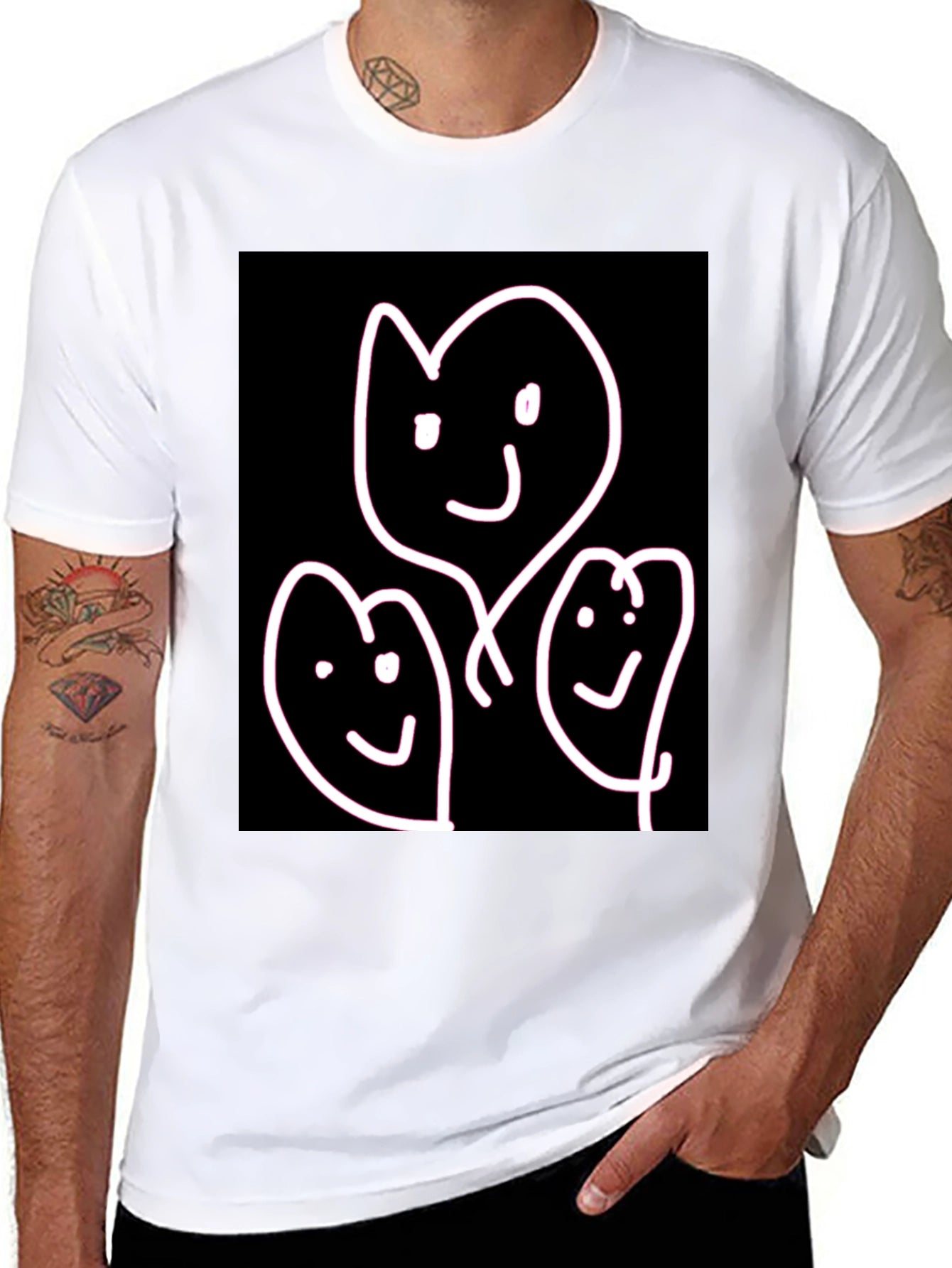 Whimsical Family T-Shirt - Heart Faces on Black